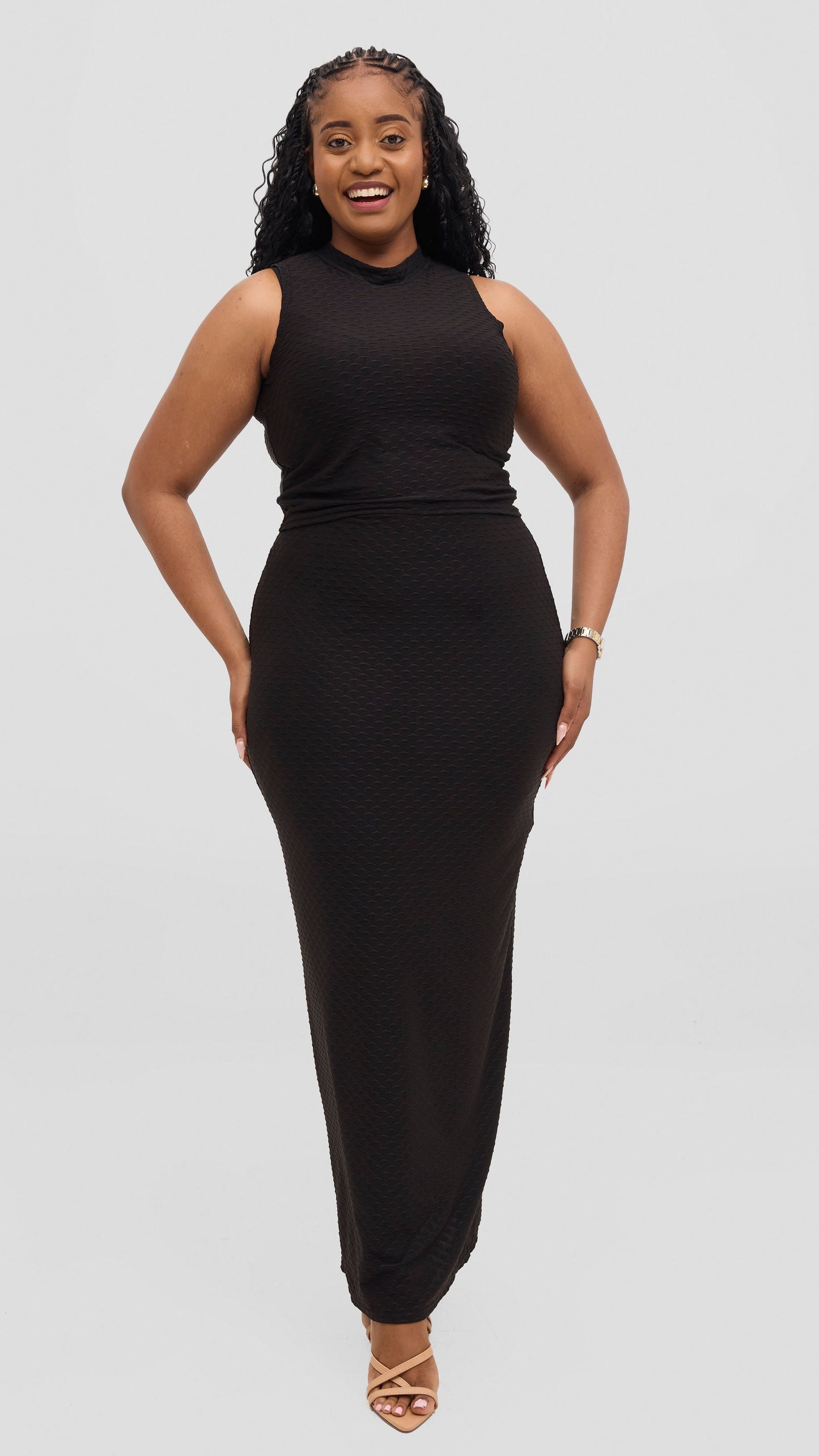 Vivo Kaisa Mock Neck Sleeveless Top - Black Hill Texture