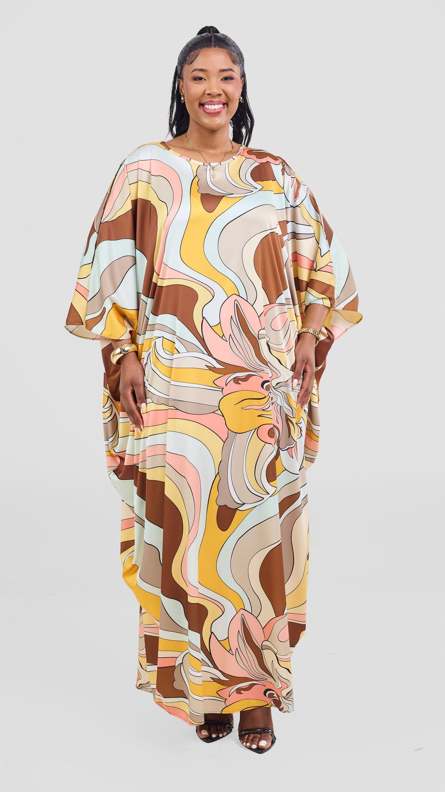 Vivo Lani Maxi Dress - Taupe / Mustard Print