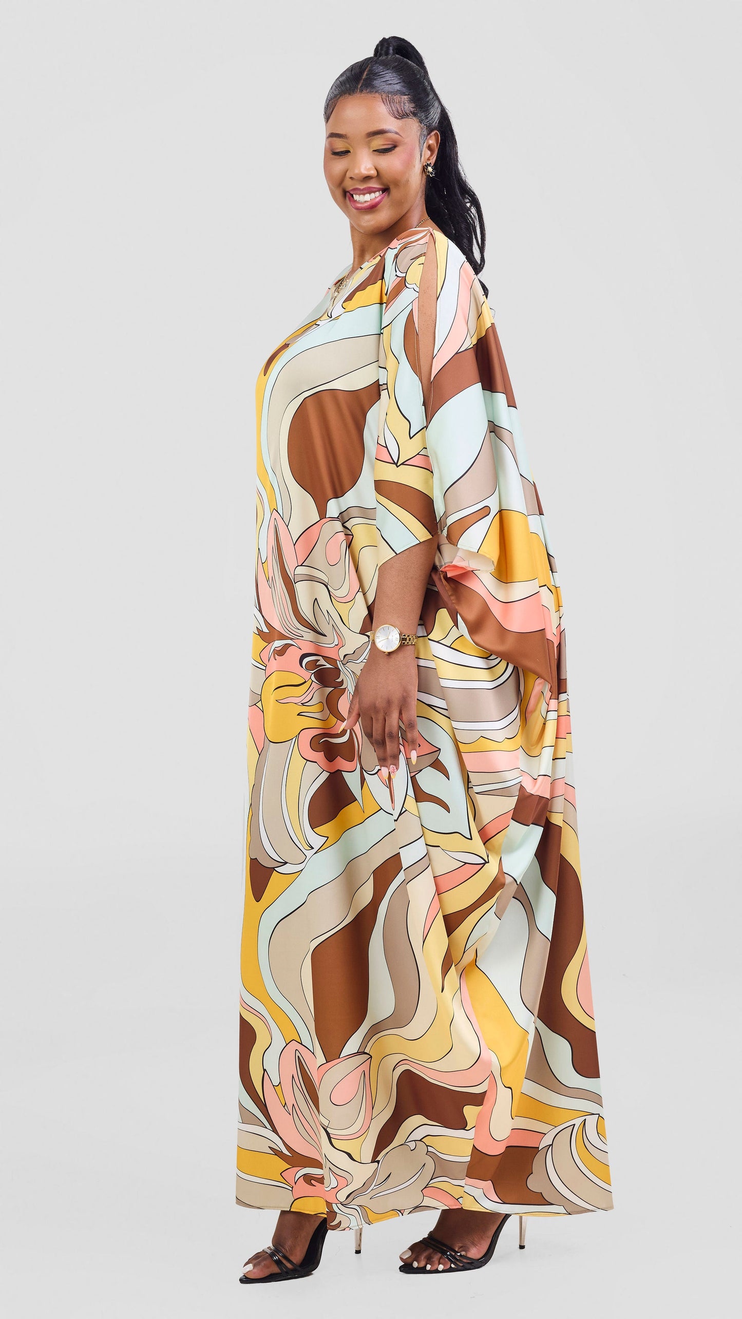 Vivo Lani Maxi Dress - Taupe / Mustard Print