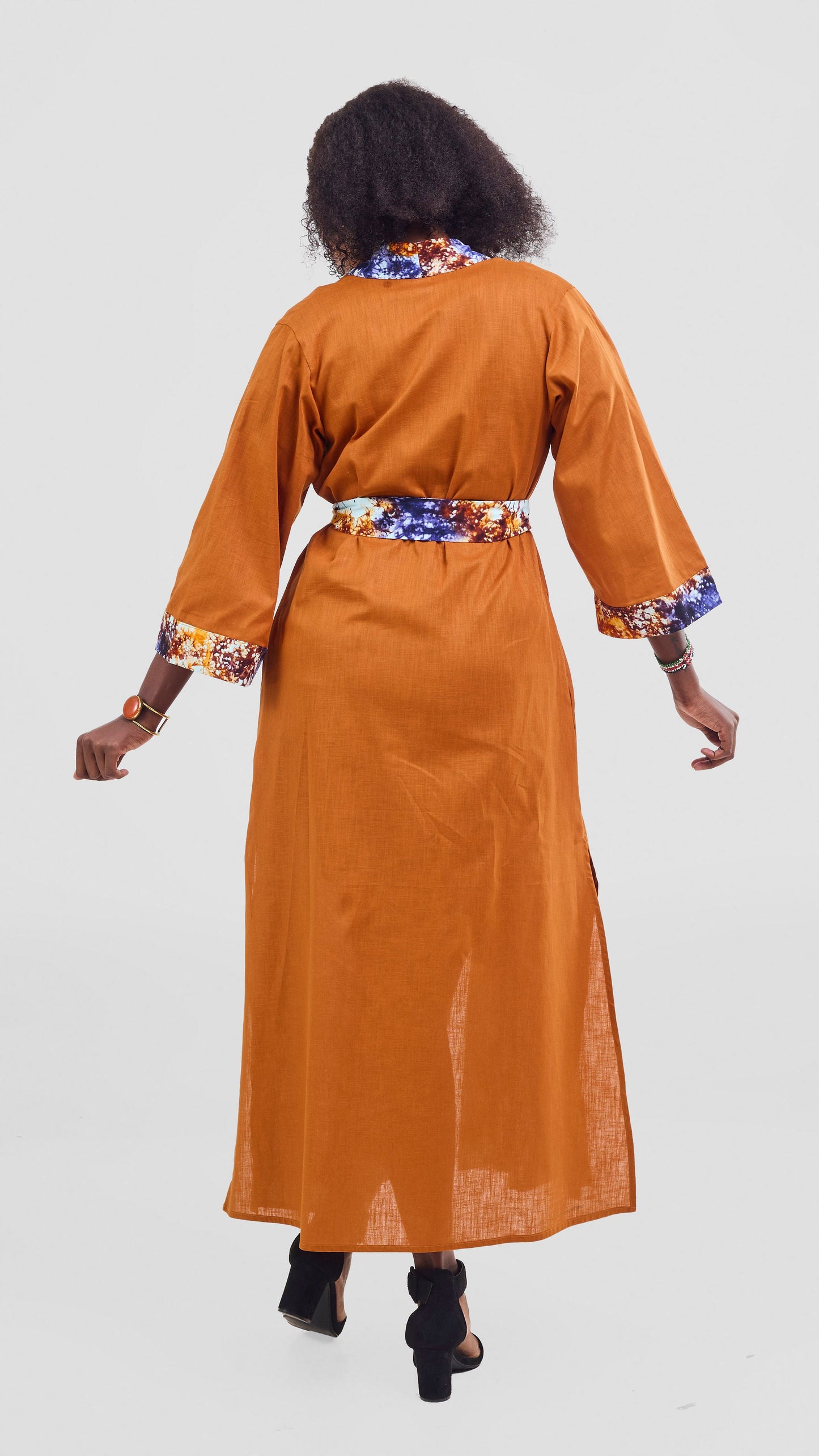 Safari Tafari High Slit Kimono - Rust / Bito Print