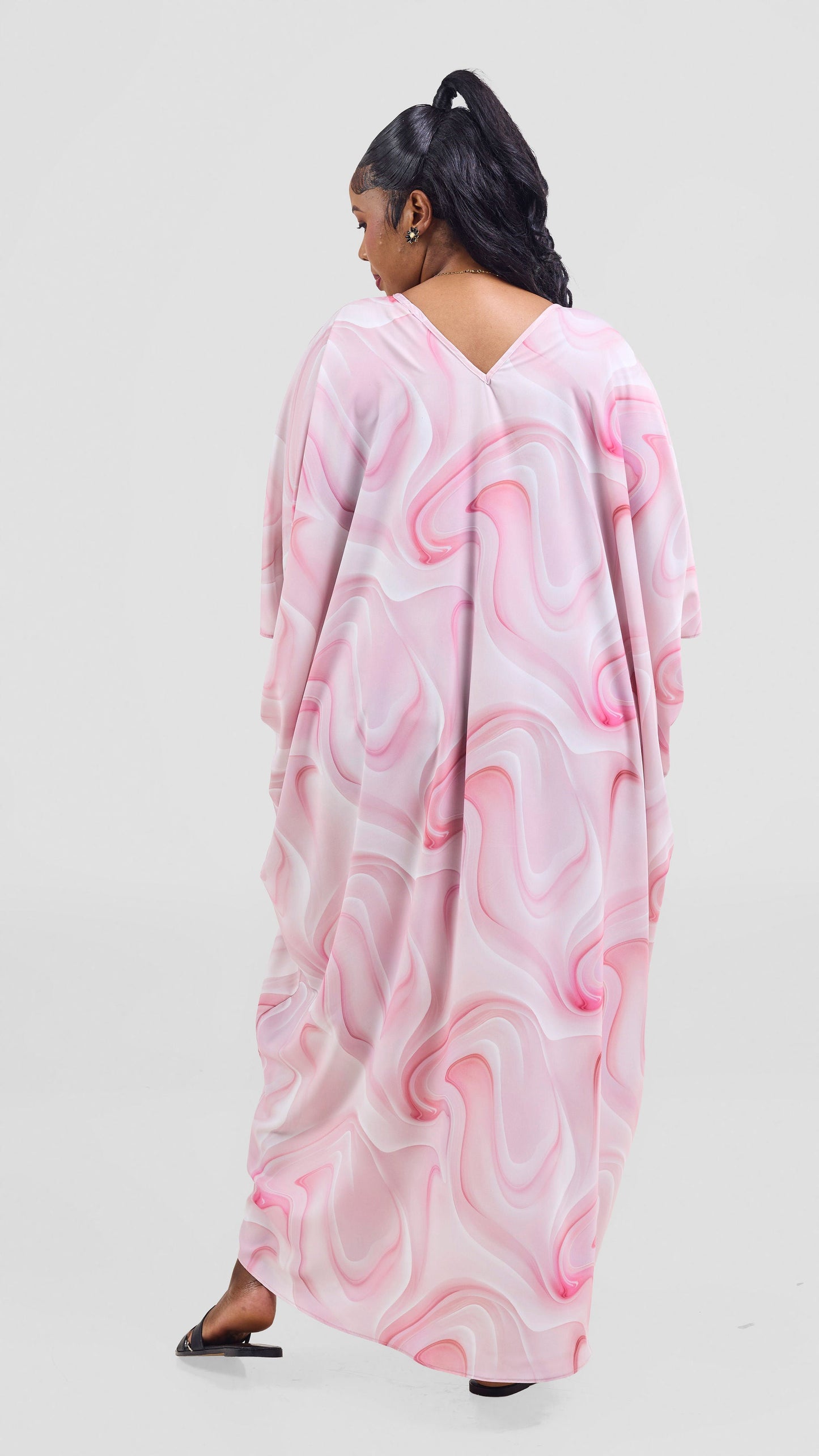 Vivo Keza V Neck Light Maxi Kaftan - Dusty Pink / Off White Print