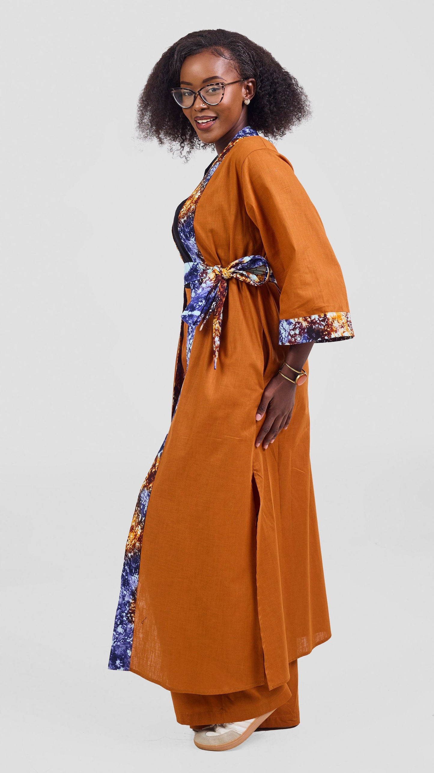 Safari Tafari High Slit Kimono - Rust / Bito Print