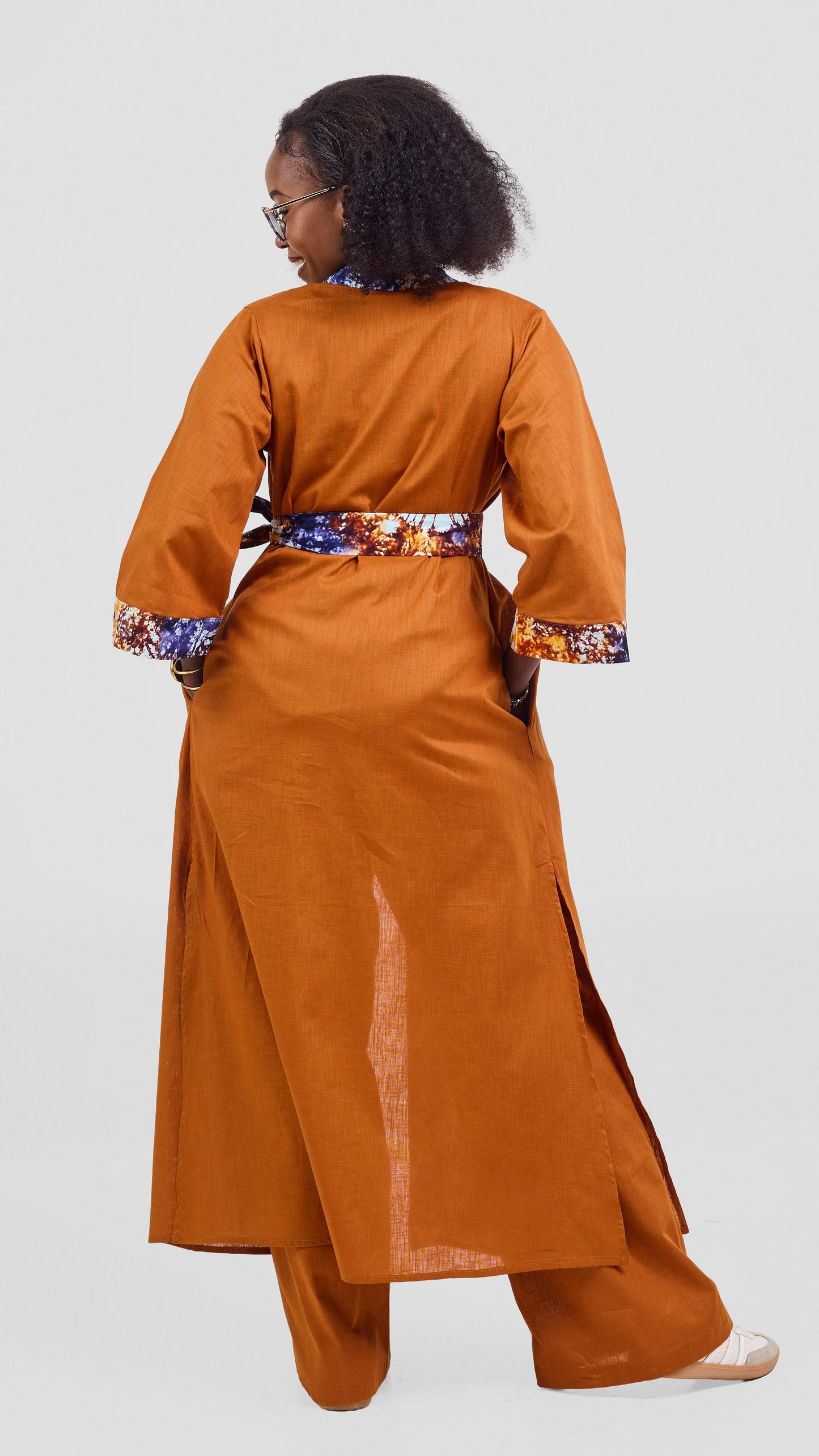 Safari Tafari High Slit Kimono - Rust / Mashi Print