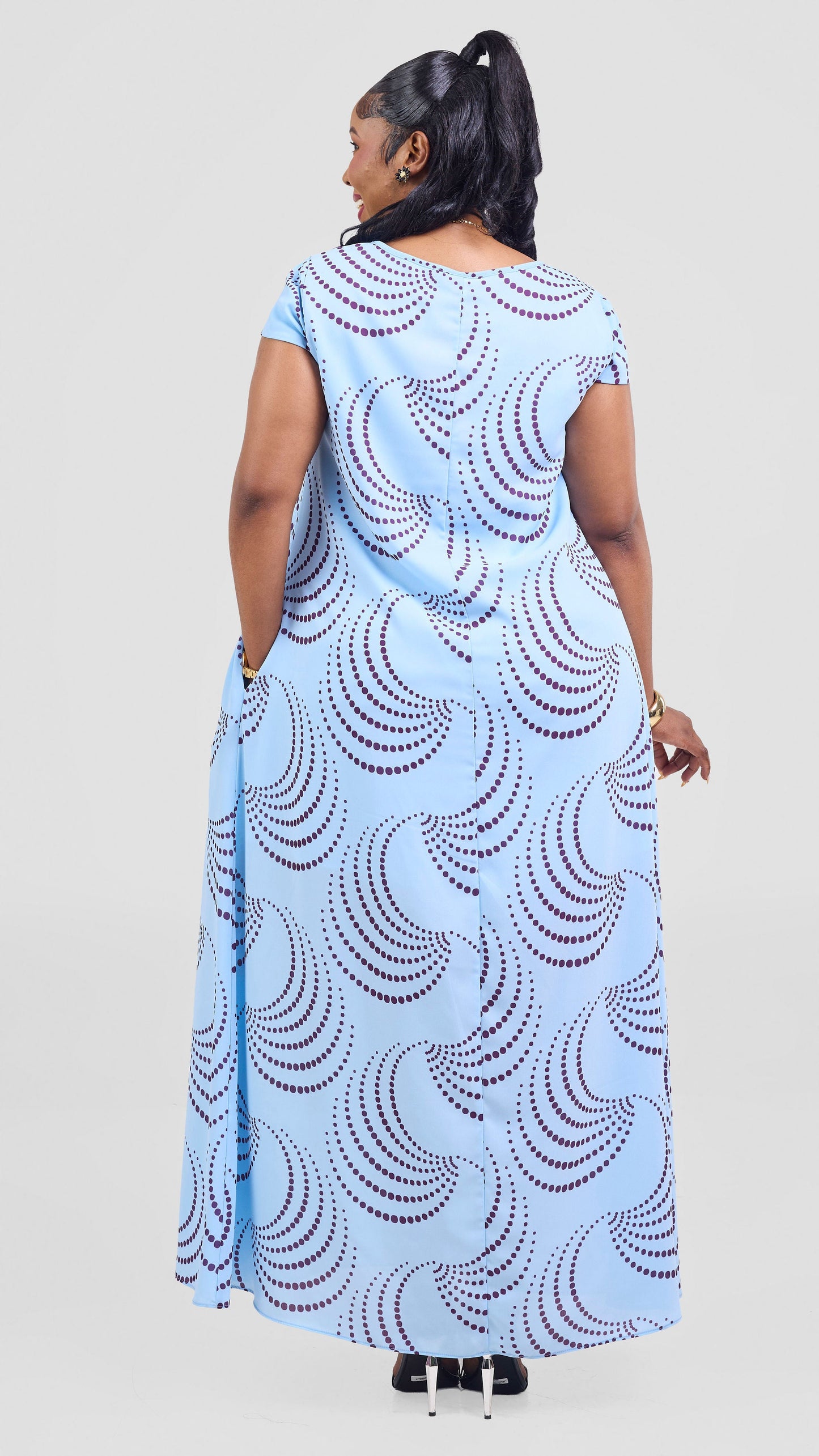 Vivo Basic Cap Sleeve Chiffon Maxi Dress - Light Blue / Purple Sinka Print