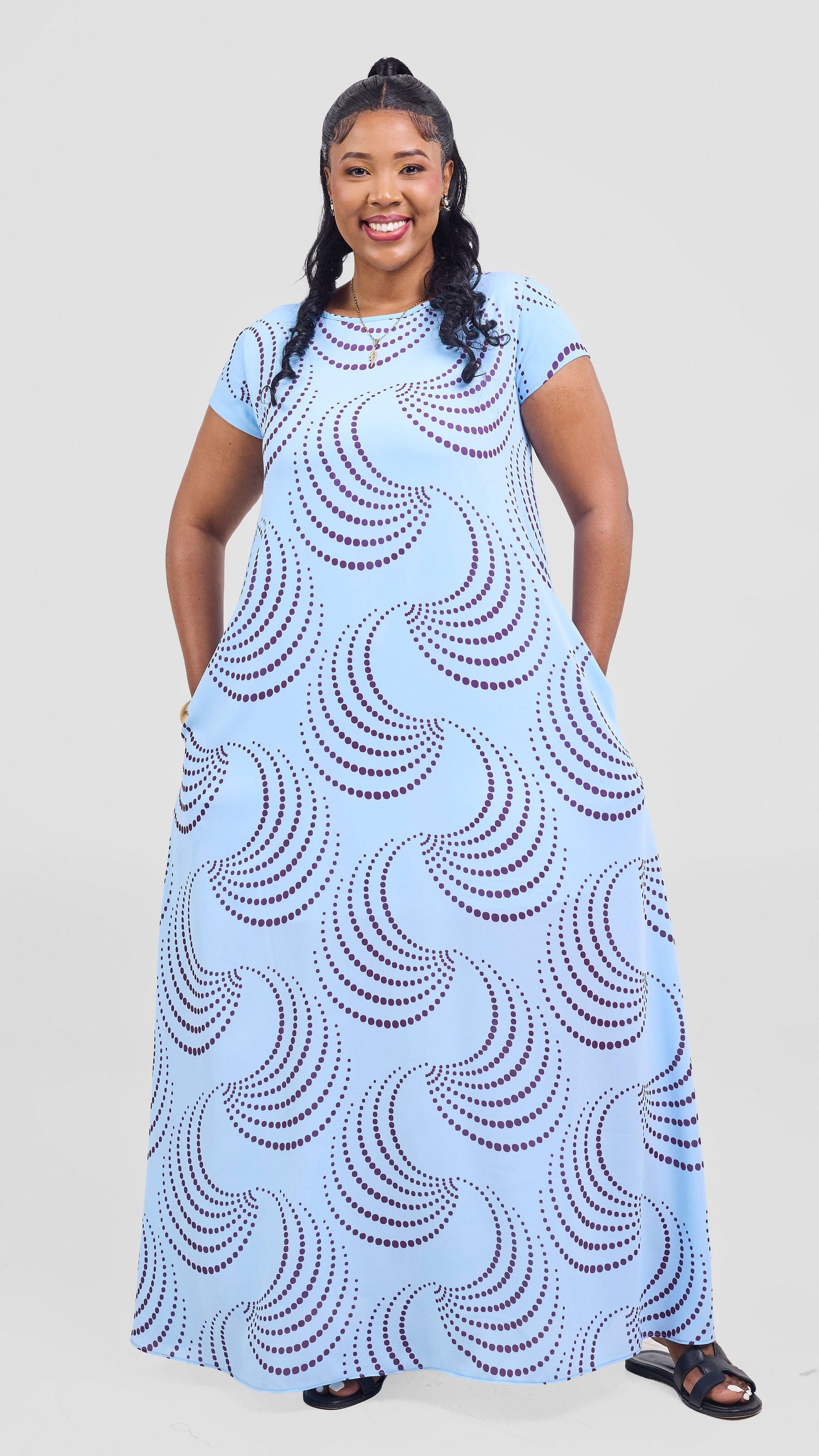Vivo Basic Cap Sleeve Chiffon Maxi Dress - Light Blue / Purple Sinka Print