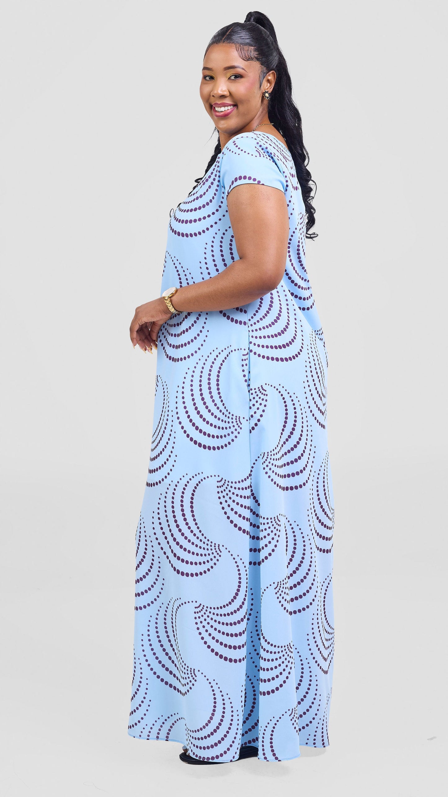Vivo Basic Cap Sleeve Chiffon Maxi Dress - Light Blue / Purple Sinka Print