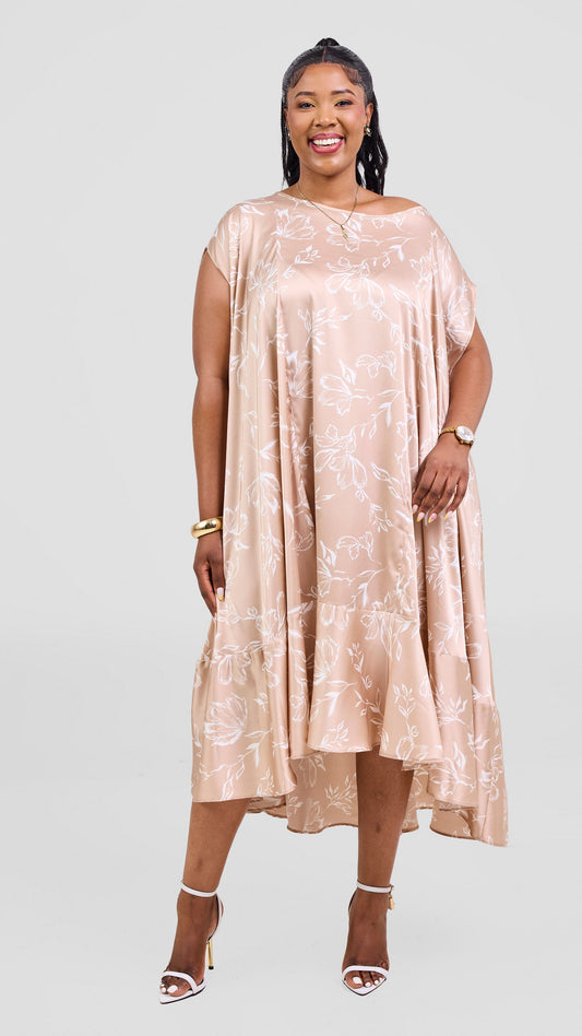 Vivo Samira Cape Dress - Taupe / White Print