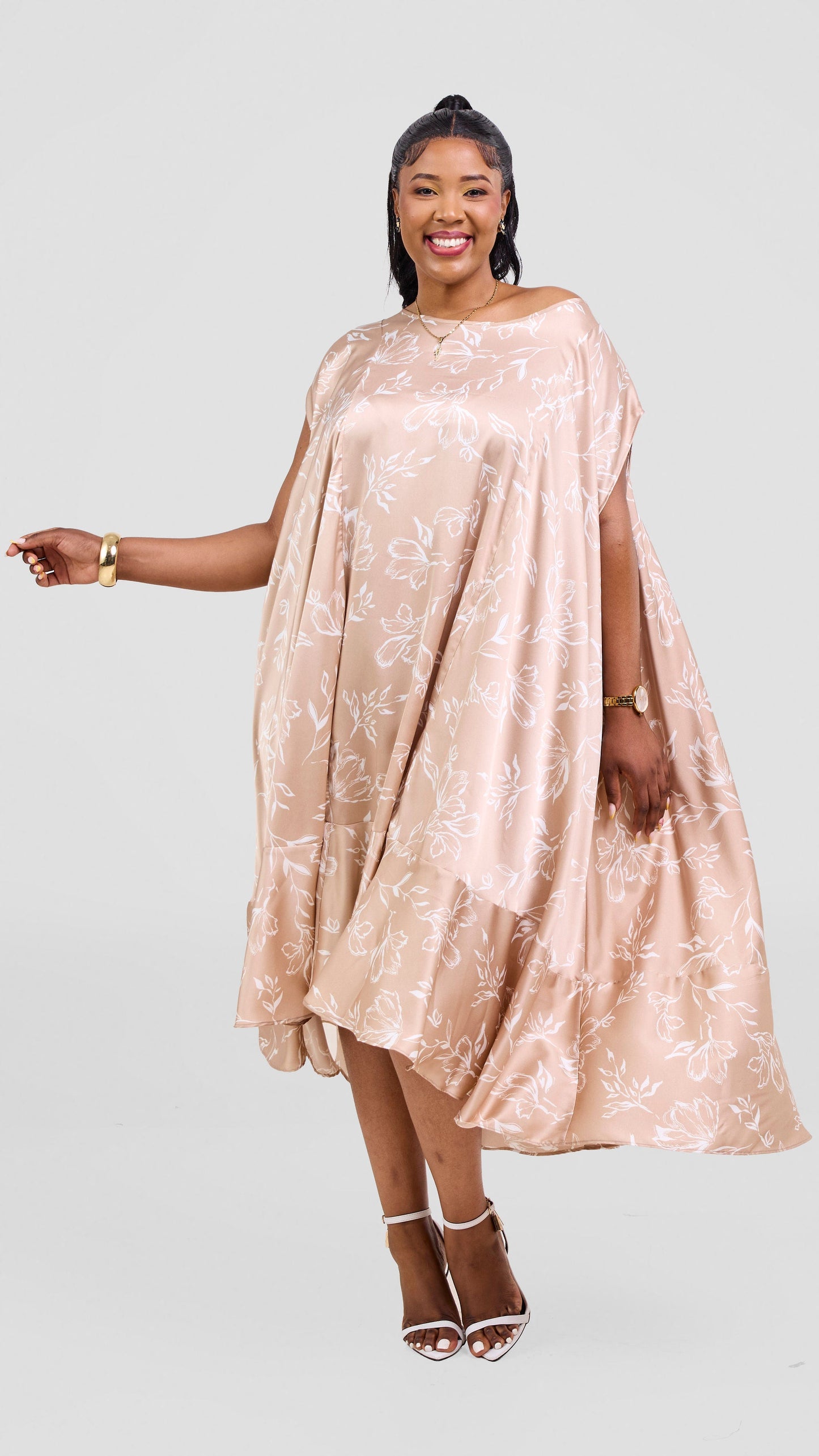 Vivo Samira Cape Dress - Taupe / White Print
