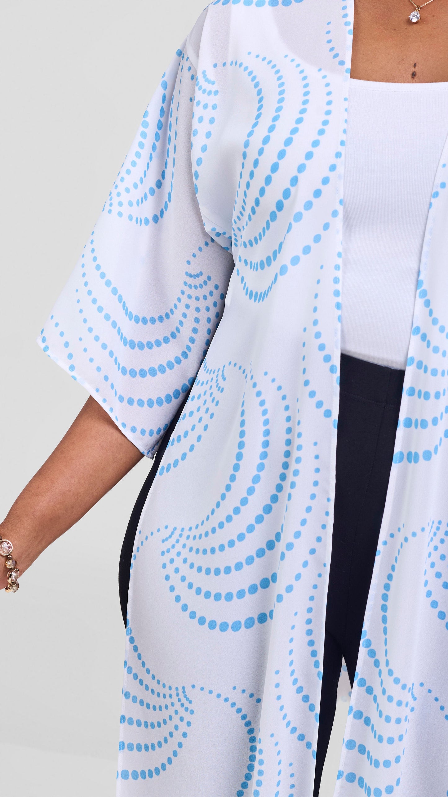 Vivo Nandi High Slit Kimono - White / Mint Sinka Print