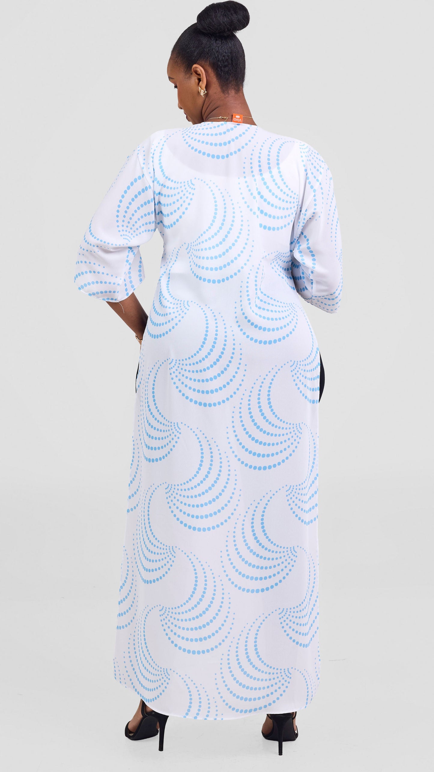 Vivo Nandi High Slit Kimono - White / Mint Sinka Print