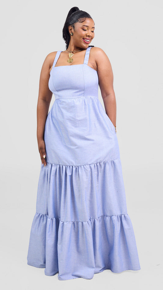 Safari Kikoy Tie Back Maxi Dress - Blue