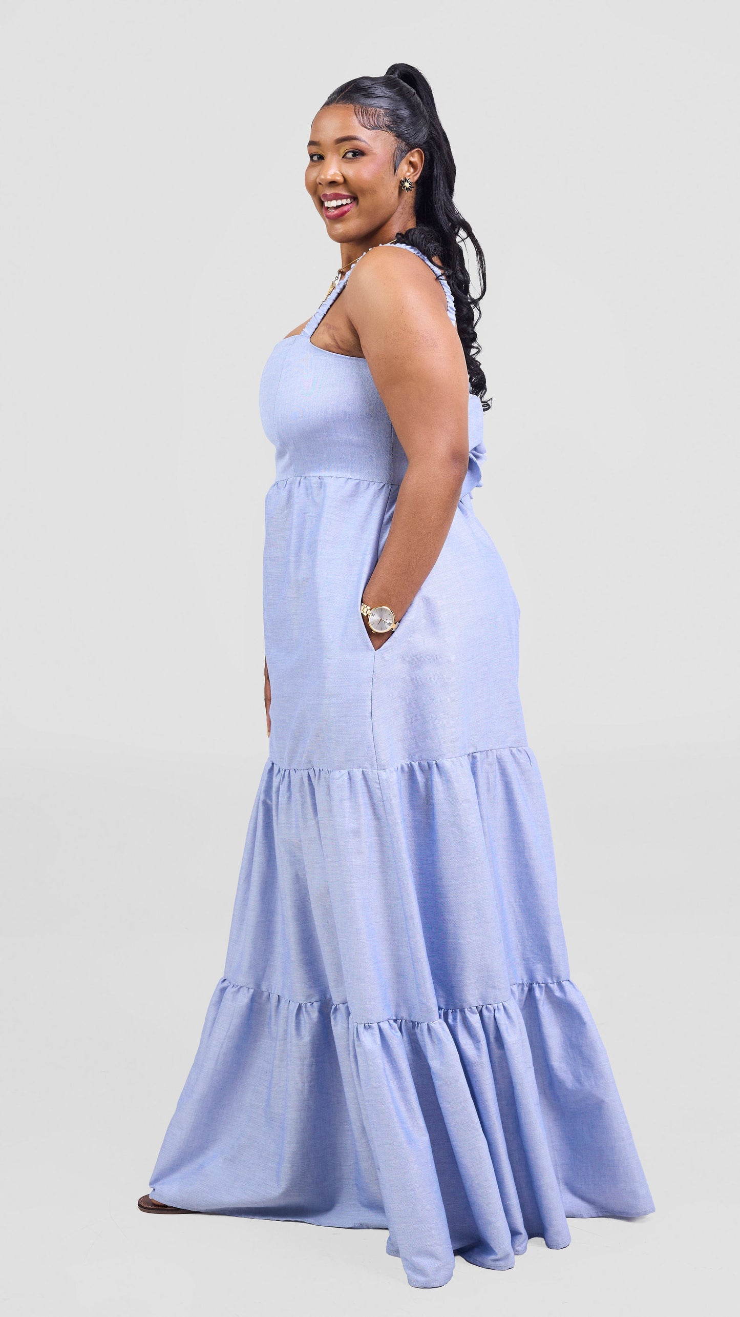 Safari Kikoy Tie Back Maxi Dress - Blue
