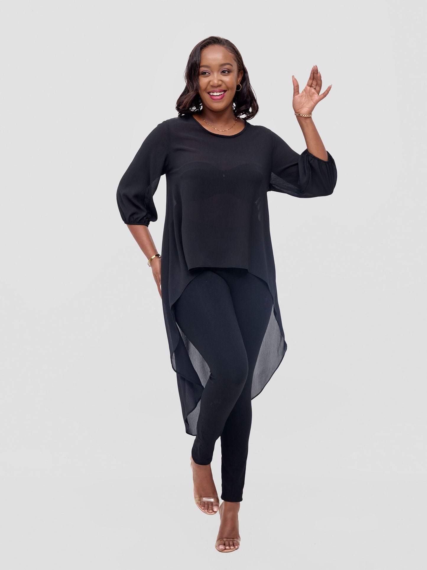 Vivo Basic Nalia High-low Chiffon Top - Black Textured