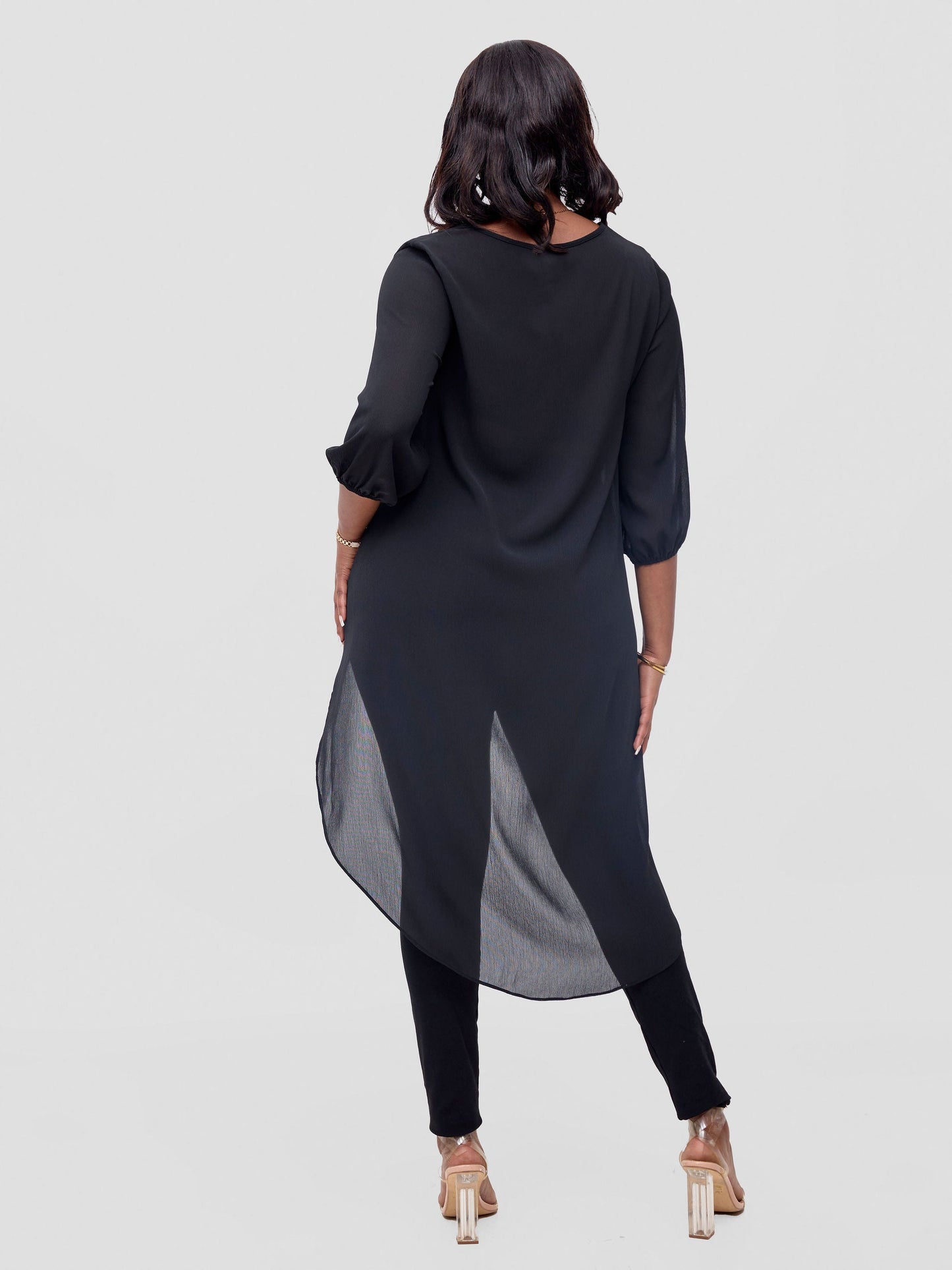 Vivo Basic Nalia High-low Chiffon Top - Black Textured