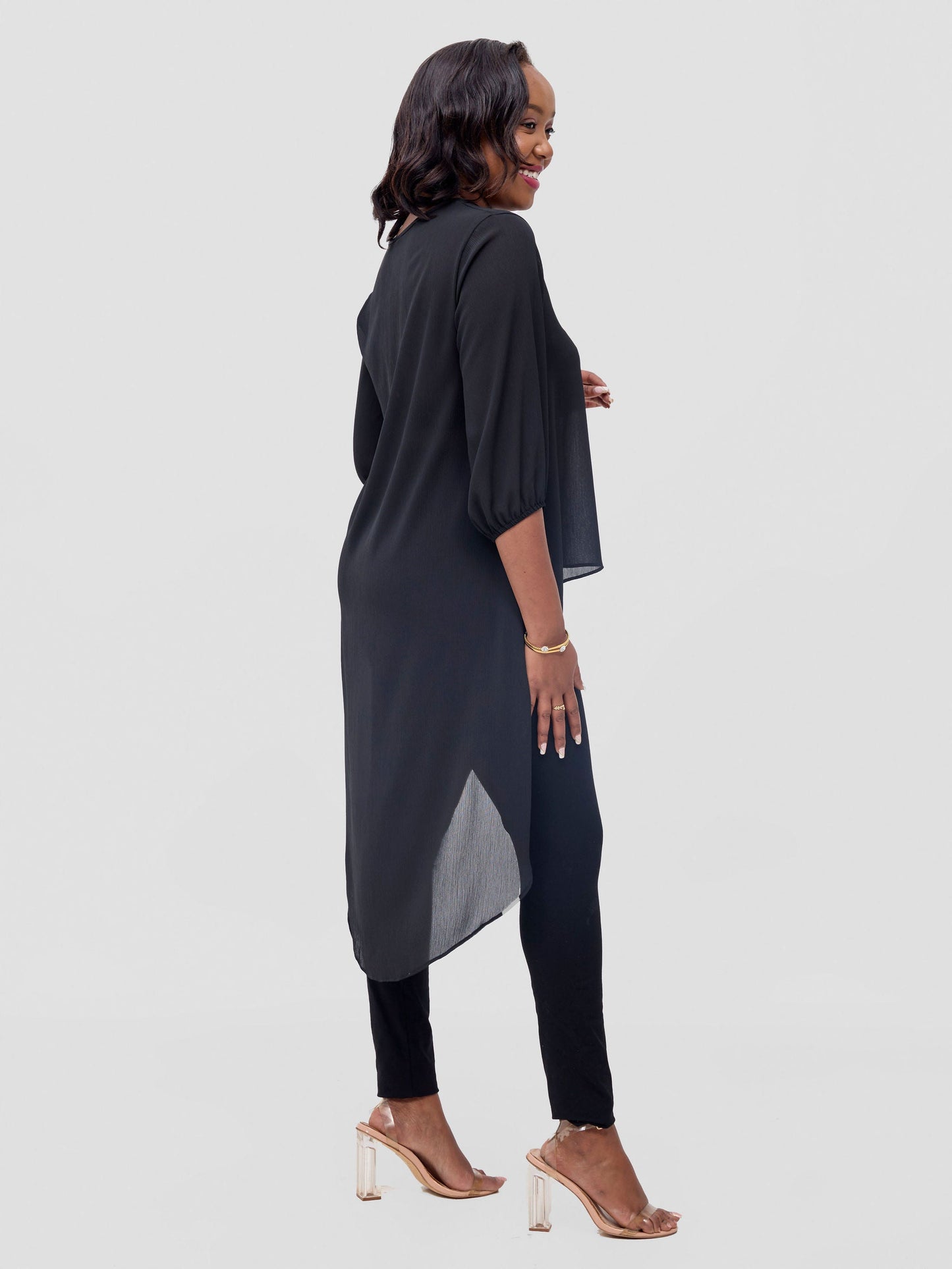 Vivo Basic Nalia High-low Chiffon Top - Black Textured