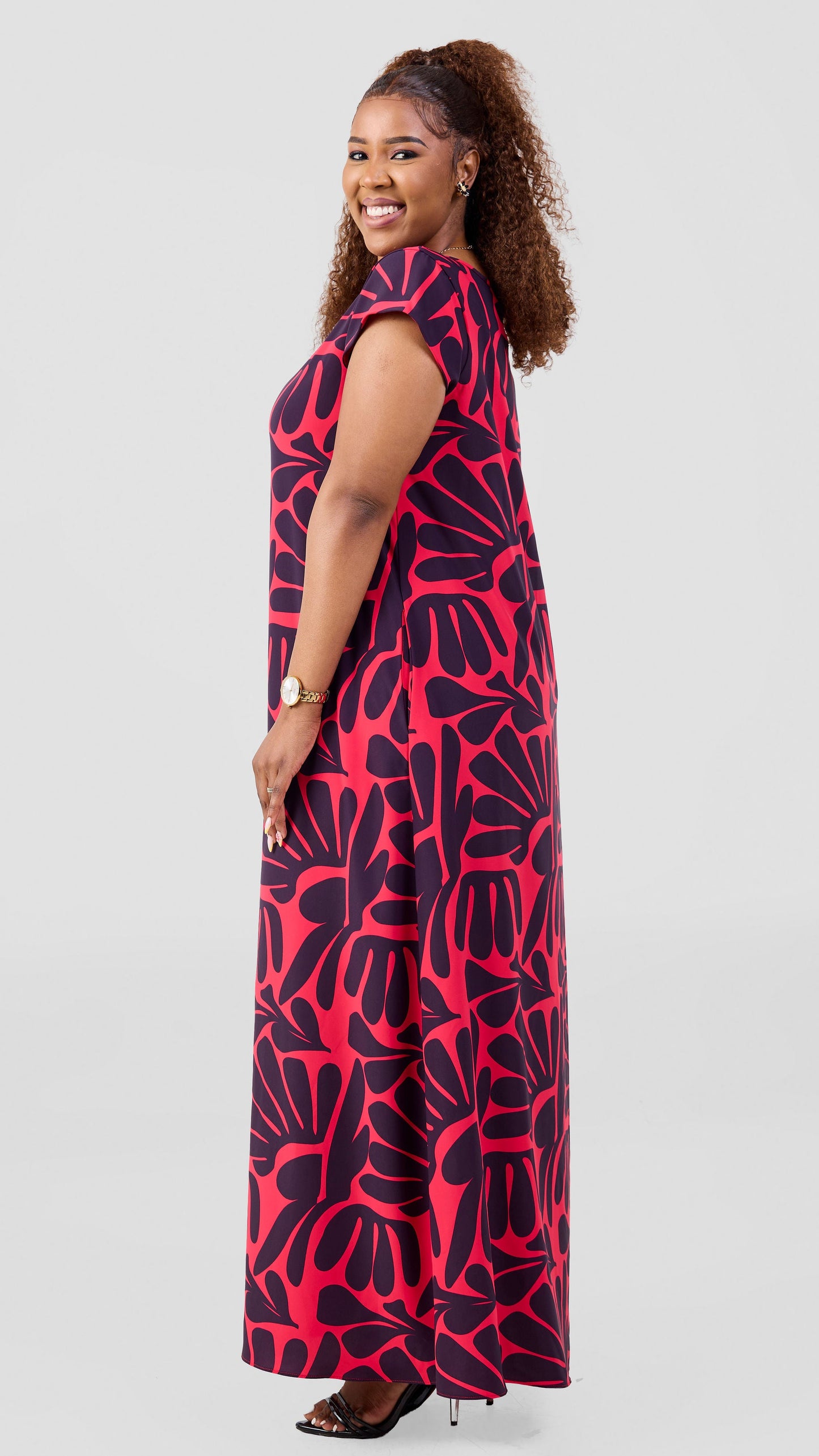 Vivo Sakari Cap Sleeve Maxi Dress - Pink / Navy Amari Print