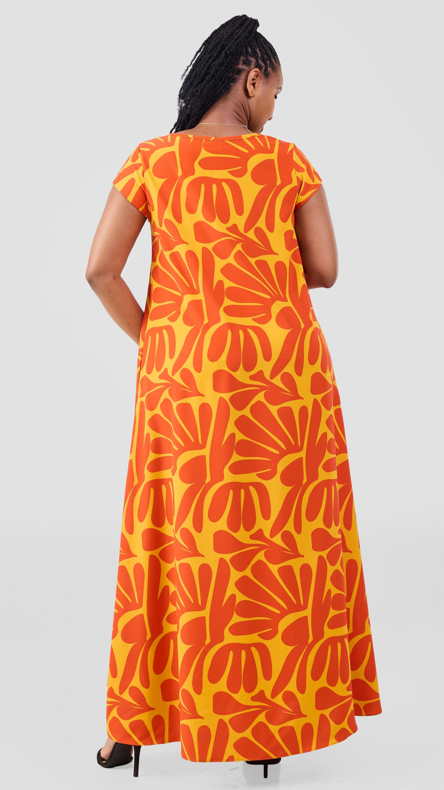 Vivo Sakari Cap Sleeve Maxi Dress - Mustard / Orange Amari Print