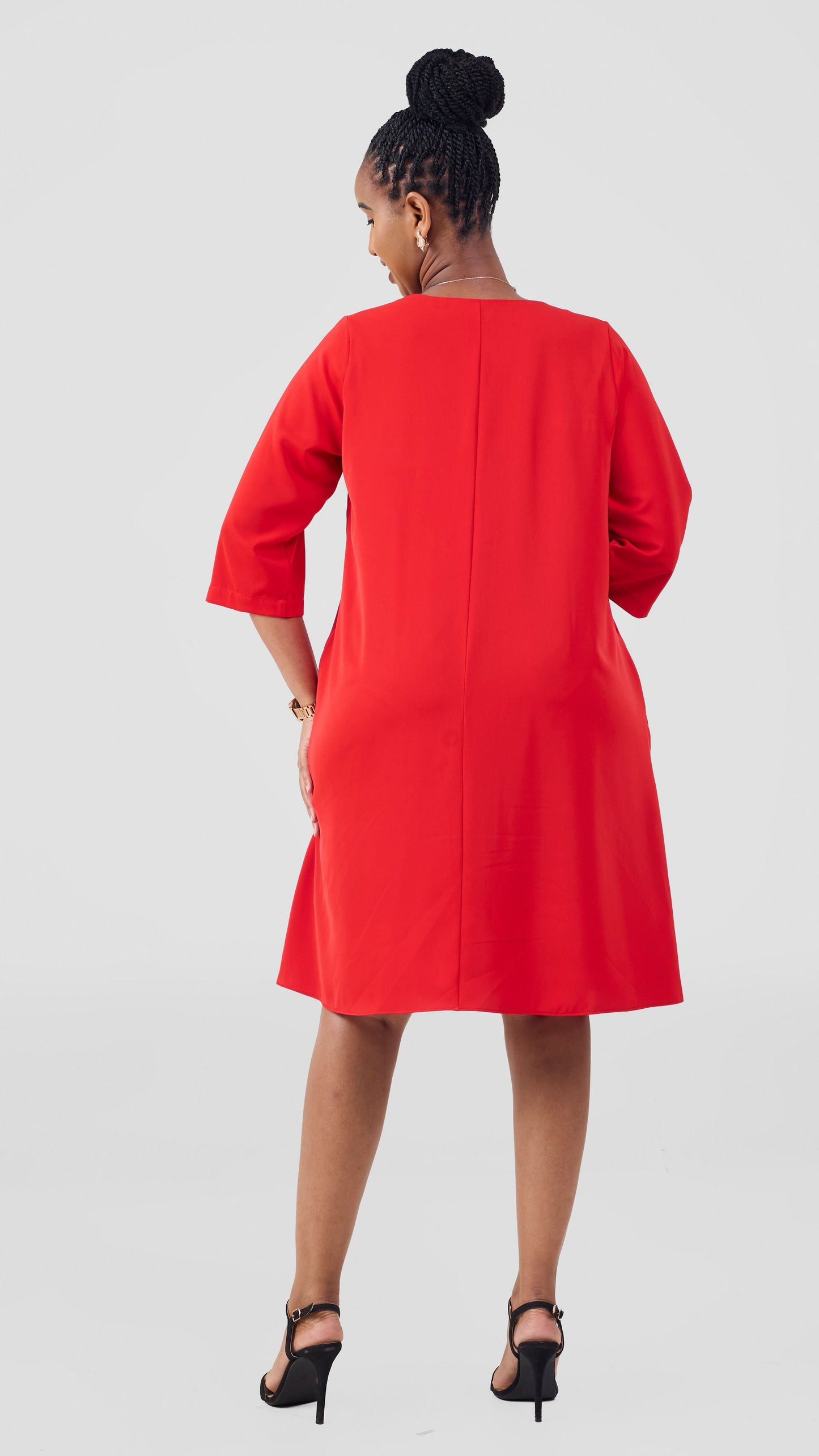 Vivo Kani 3/4 Sleeve Knee Length Dress - Red