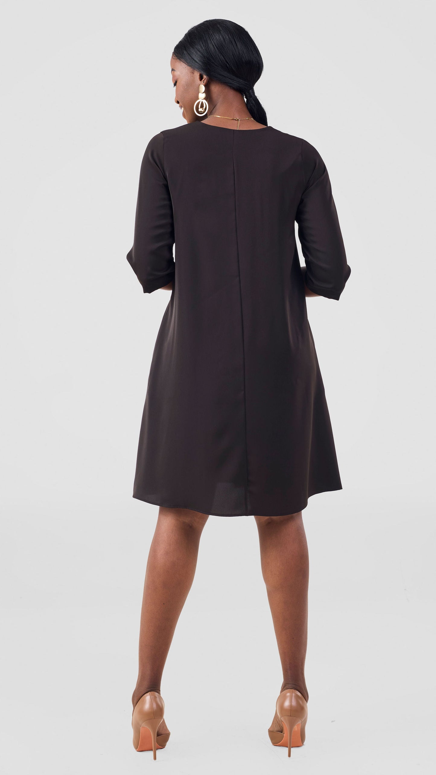 Vivo Kani 3/4 Sleeve Knee Length Dress - Chocolate