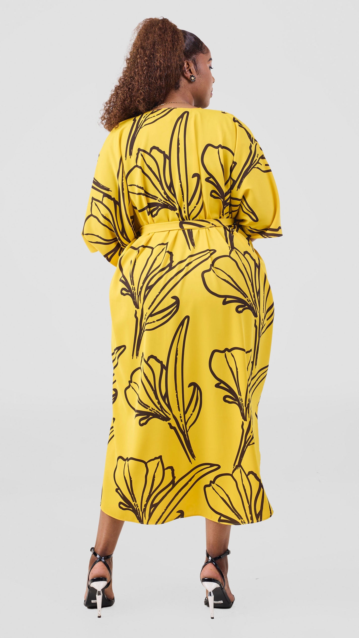 Vivo Basic Open Kaftan - Yellow / Chocolate Print