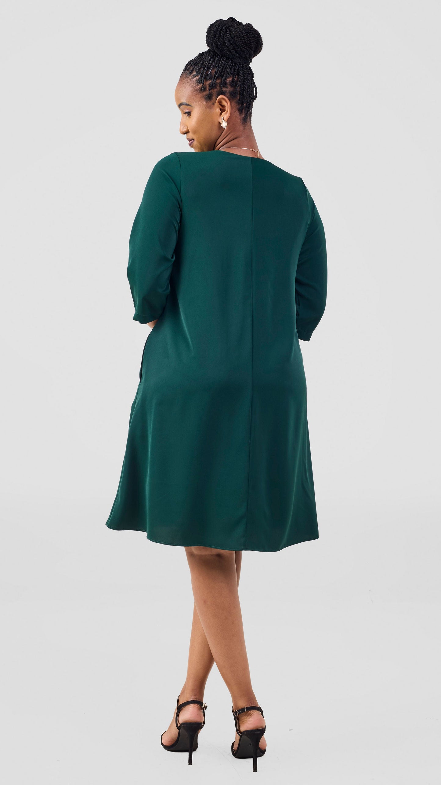 Vivo Kani 3/4 Sleeve Knee Length Dress - Dark Green