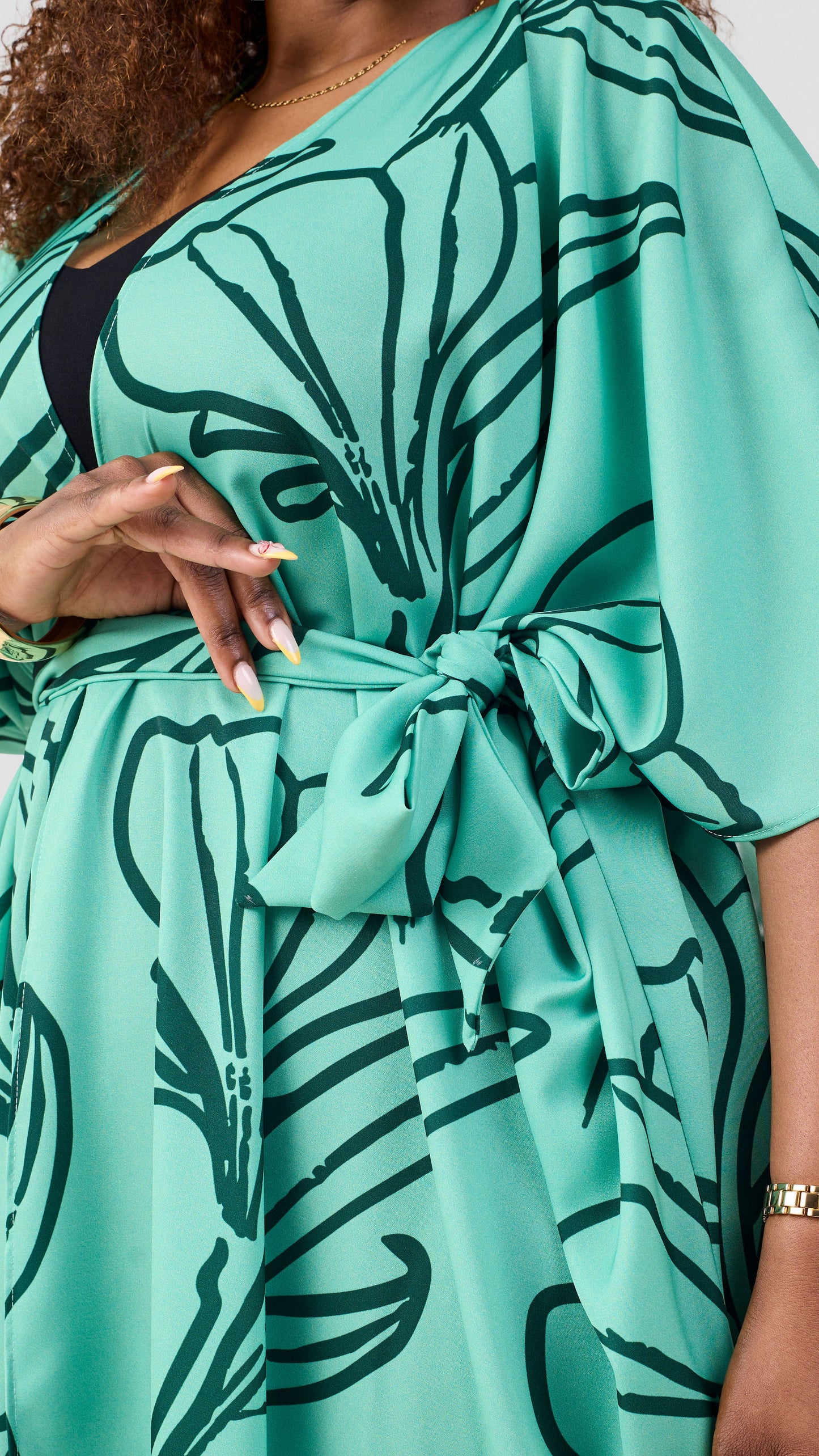 Vivo Basic Open Kaftan - Light Green / Dark Green Print