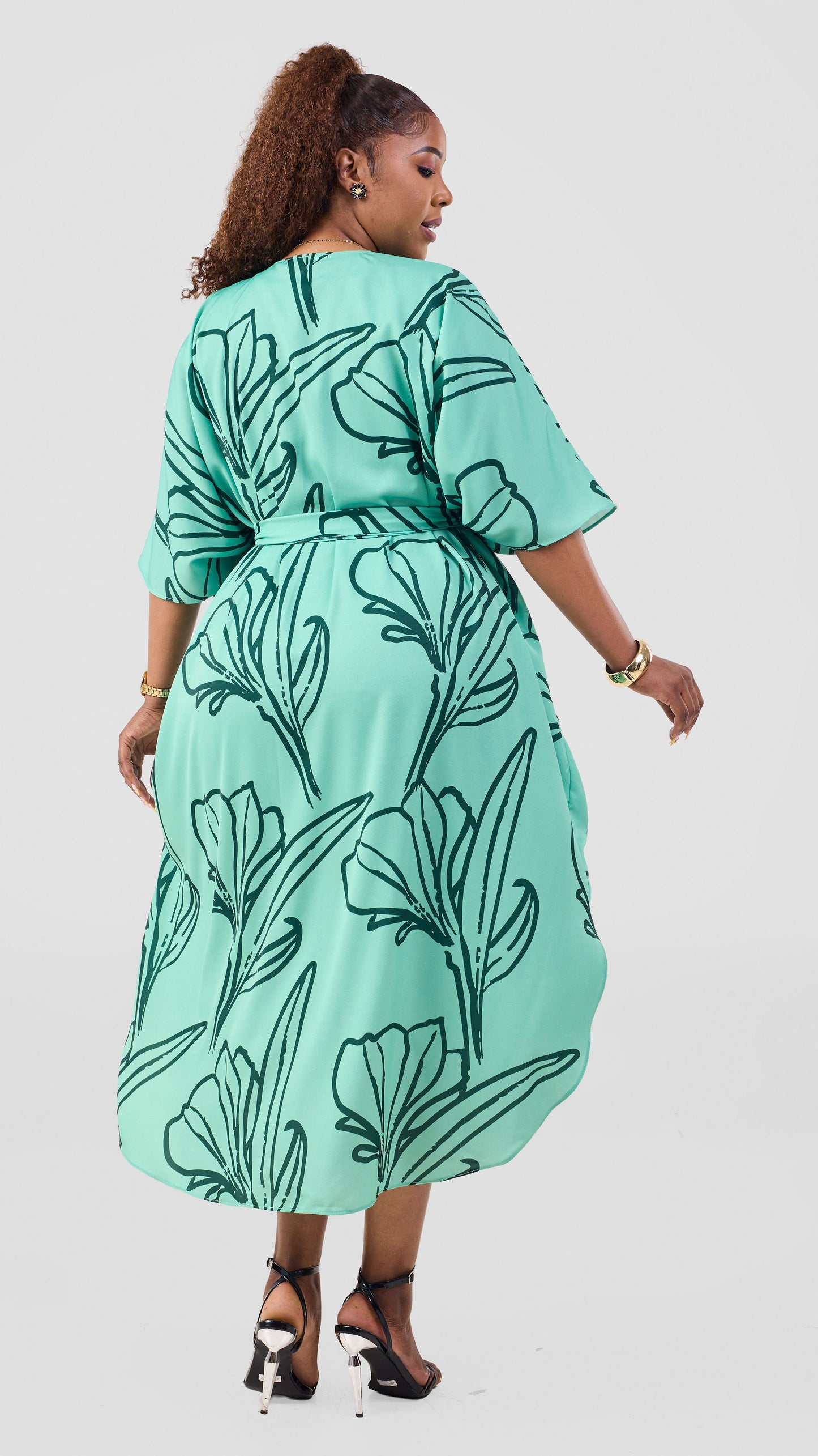 Vivo Basic Open Kaftan - Light Green / Dark Green Print