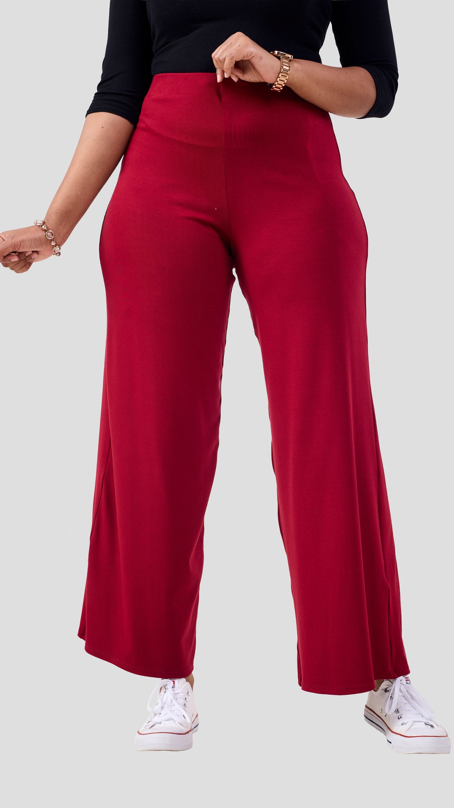 Vivo Chela Jersey Pallazo Pants - Dark Red