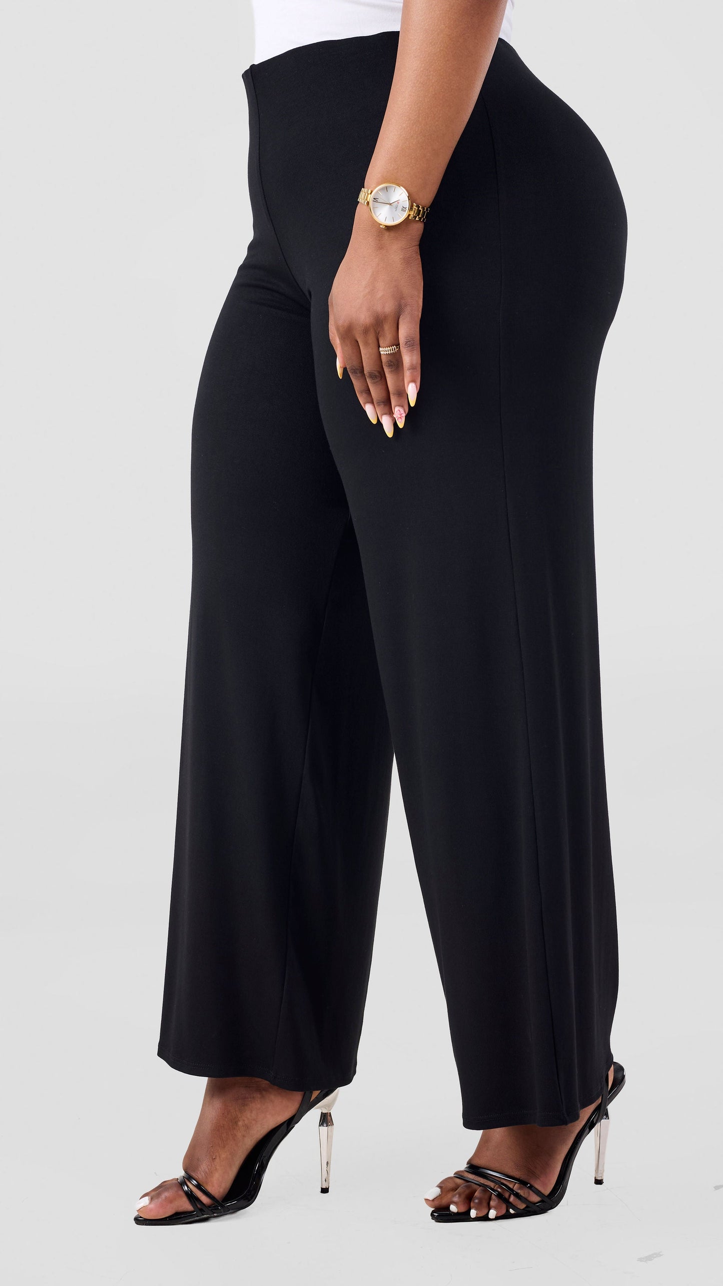 Vivo Chela Jersey Pallazo Pants - Black
