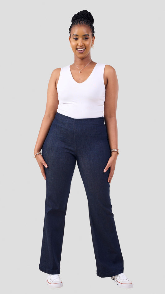Vivo Lulu Flared Pants In Denim  - Navy
