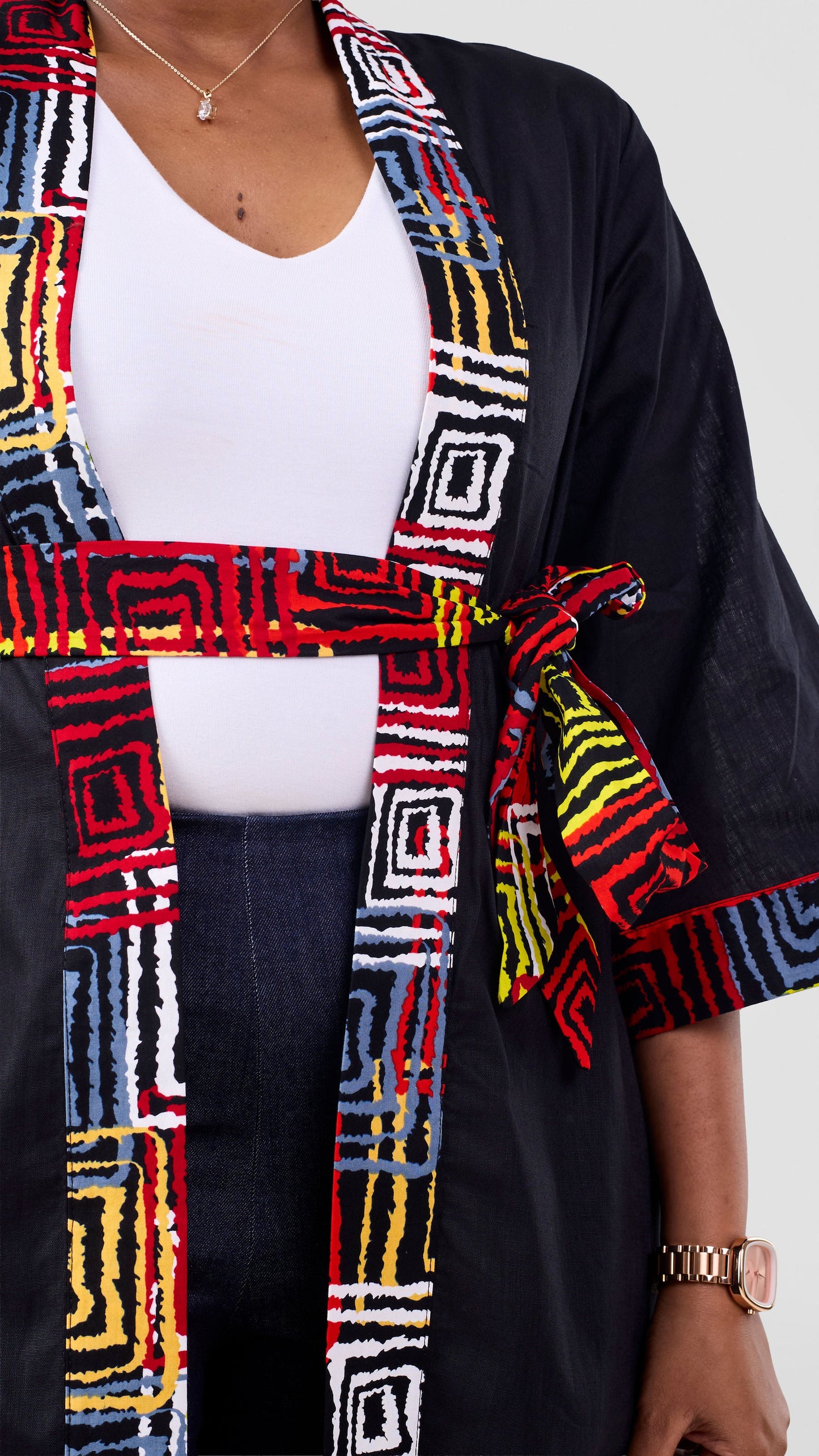Safari Tafari High Slit Kimono - Black / Kala Print