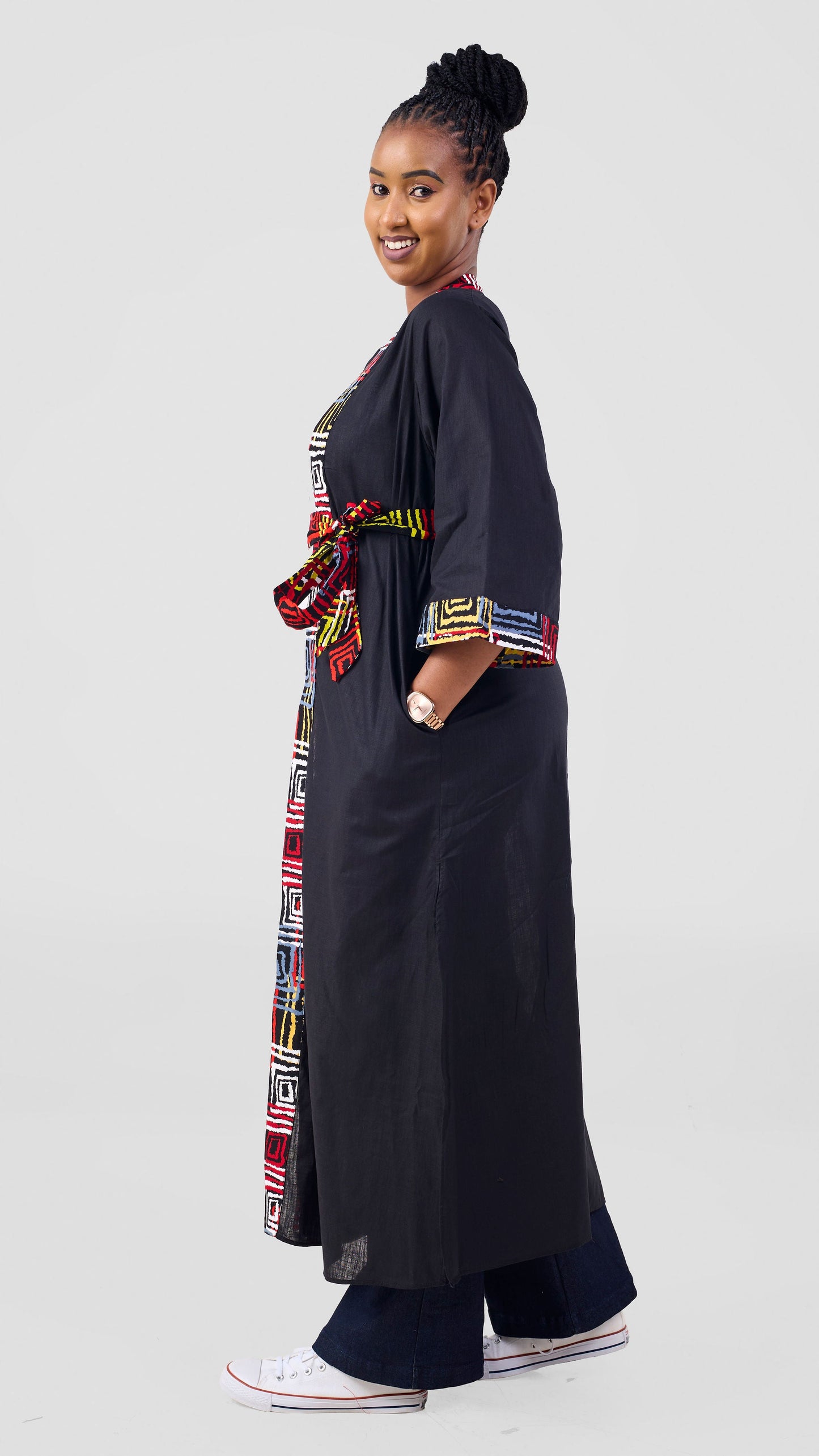 Safari Tafari High Slit Kimono - Black / Kala Print