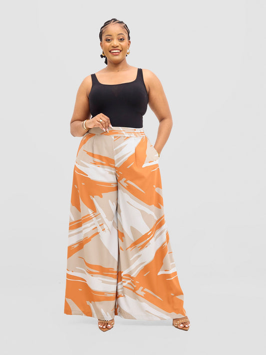 Vivo Ayla Crepe Pants - Grey / Orange Hali Print