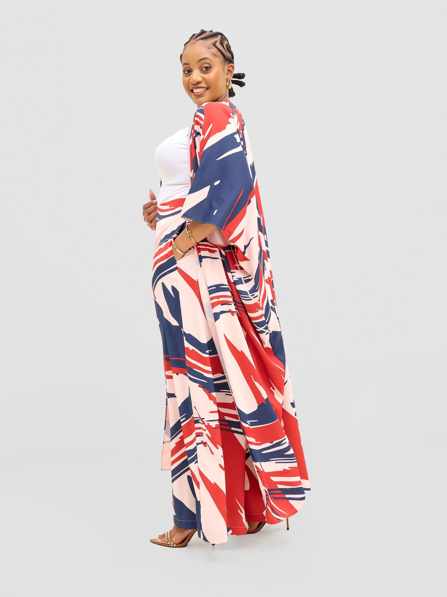 Vivo Ayla Maxi Kimono - Navy / Burgundy Hali Print
