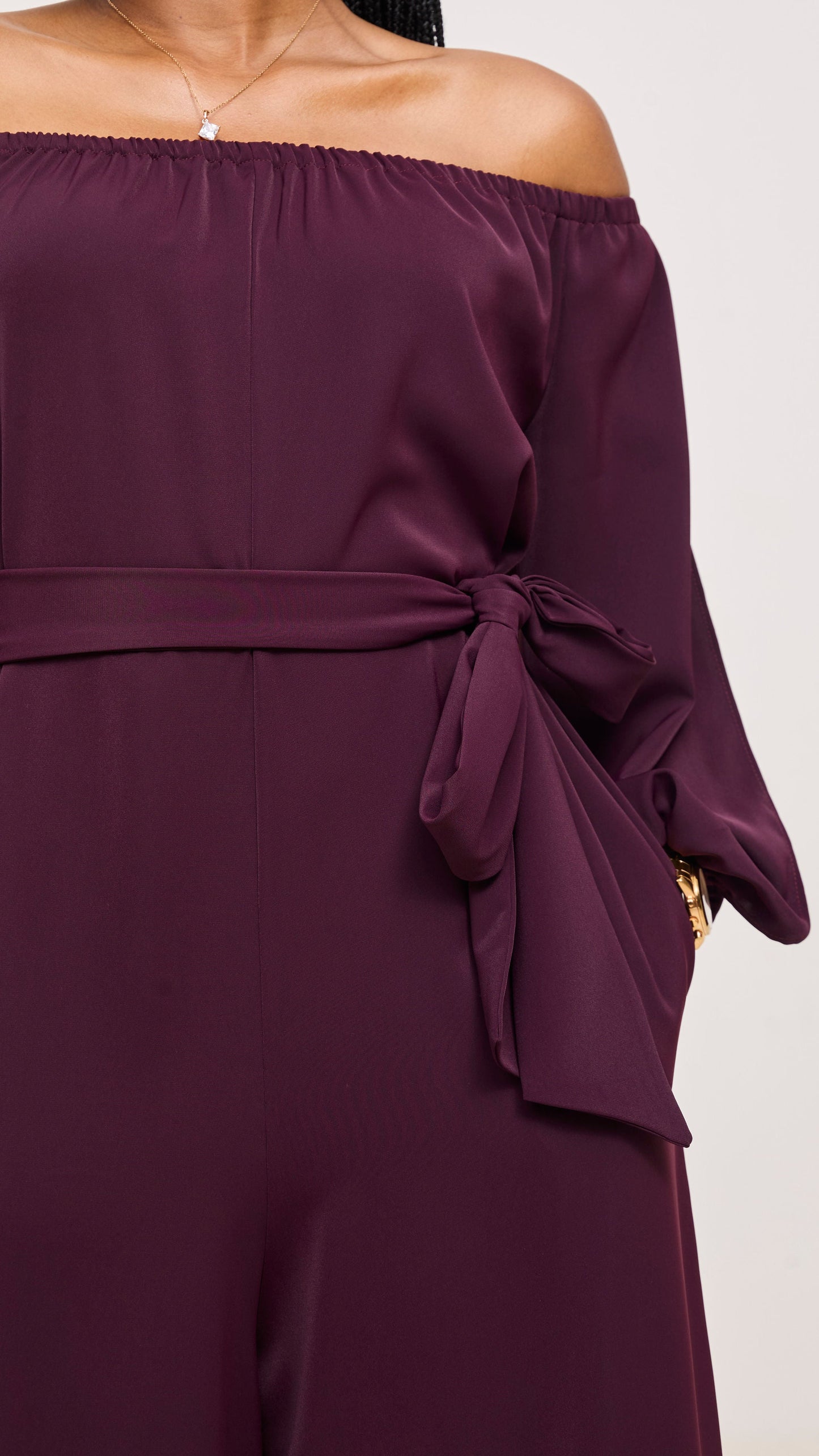 Vivo Yumi Off Shoulder Jumpsuit - Mulberry