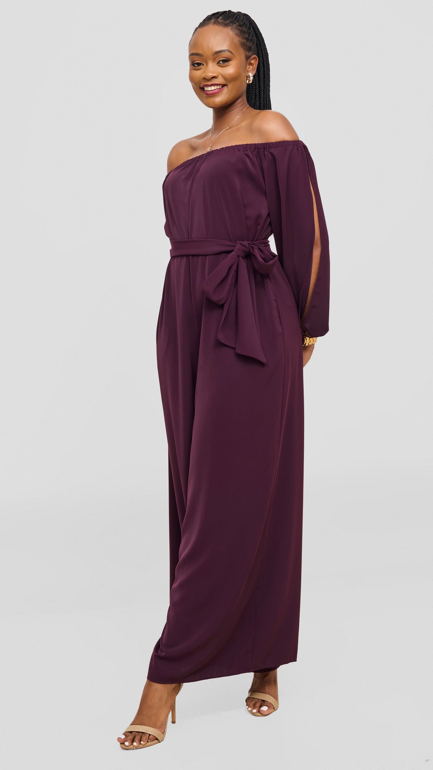 Vivo Yumi Off Shoulder Jumpsuit - Mulberry