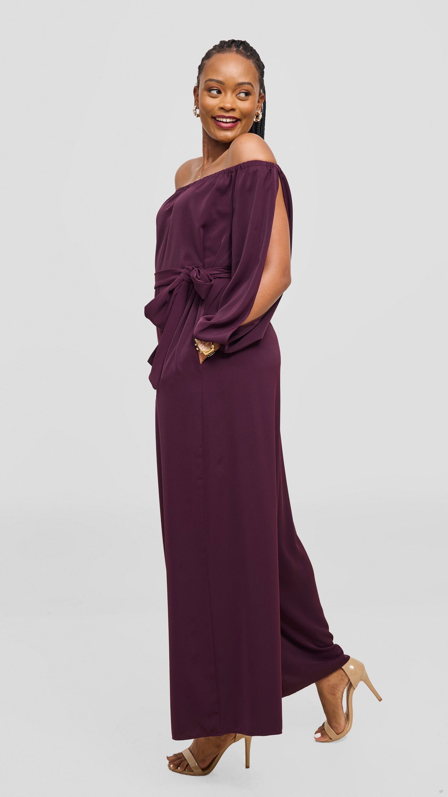 Vivo Yumi Off Shoulder Jumpsuit - Mulberry