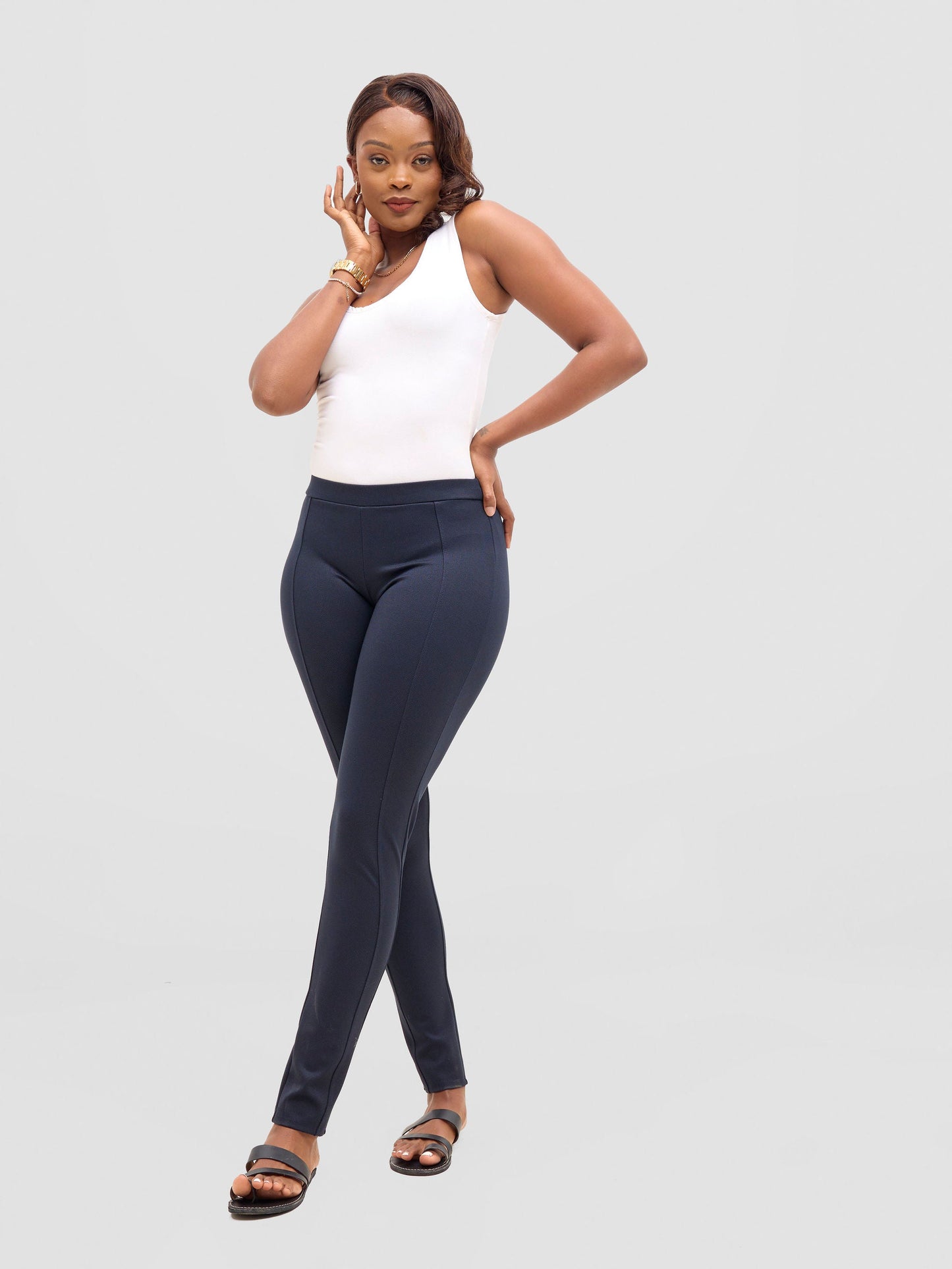 Vivo Basic Panelled Leisure Pants - Navy Dotted
