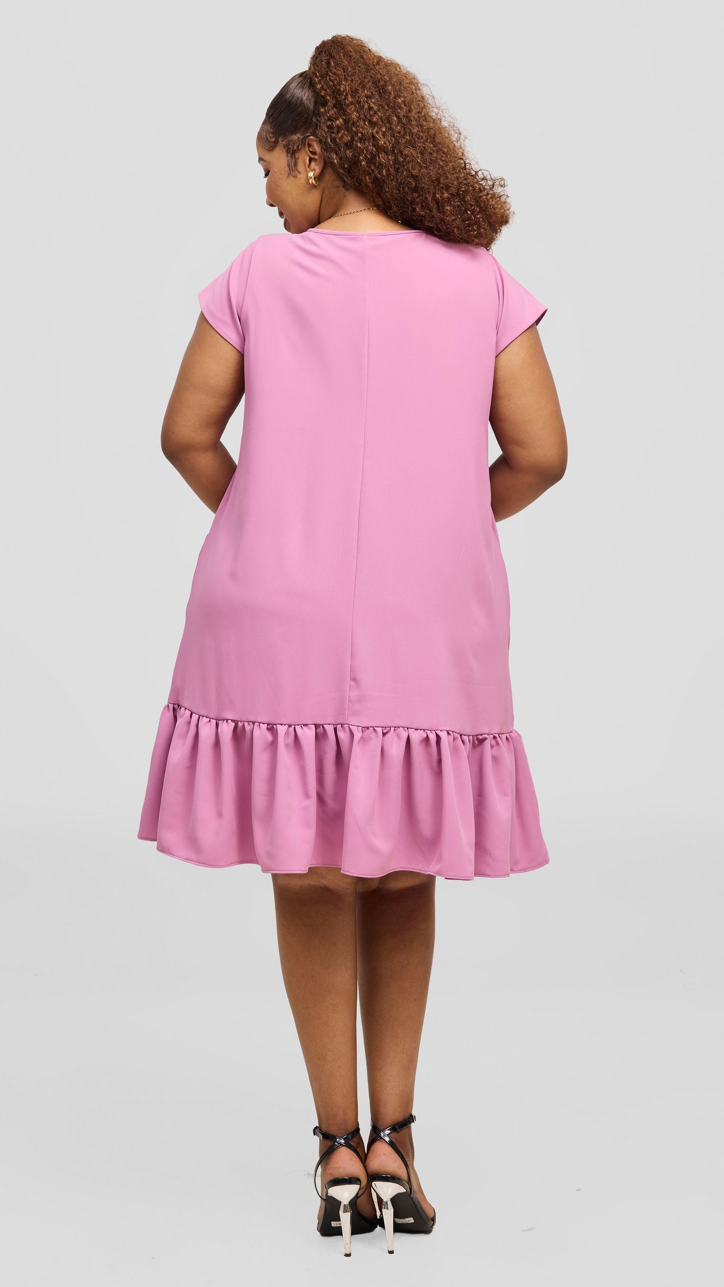 Vivo Dalia Cap Sleeve Gathered Dress - Rose Pink