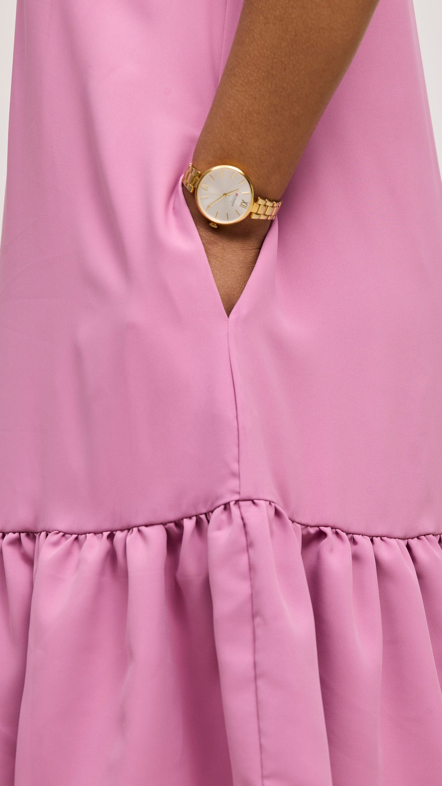 Vivo Dalia Cap Sleeve Gathered Dress - Rose Pink