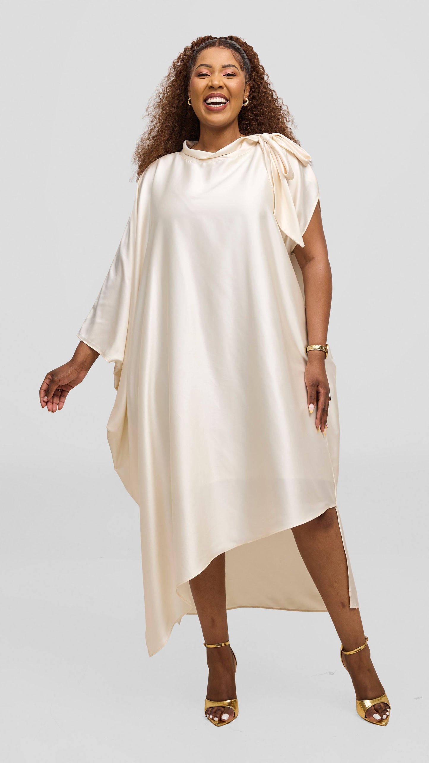 Vivo Takali Asymmetrical Midi Length Kaftan - Buttermilk