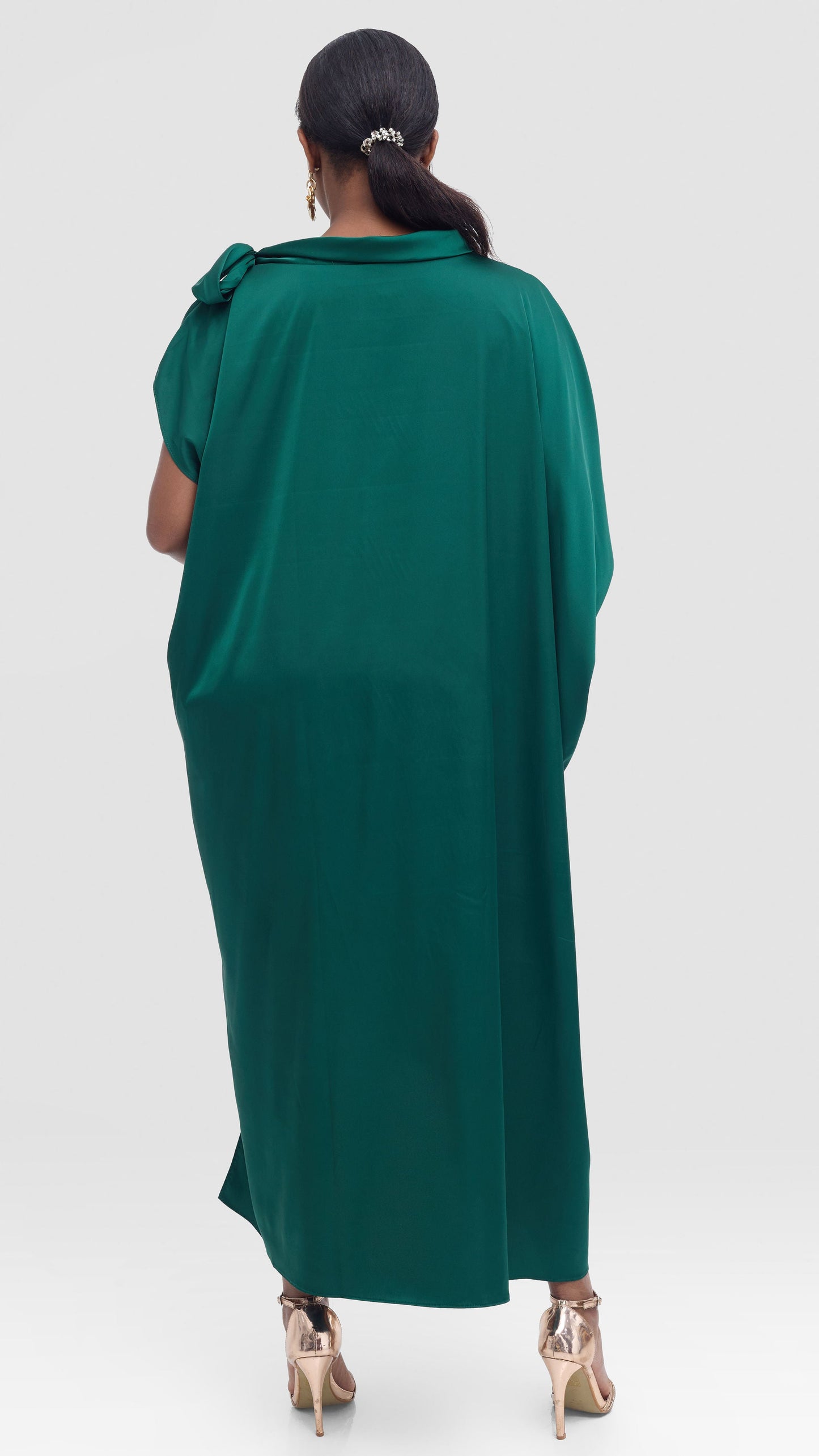 Vivo Takali Asymmetrical Midi Length Kaftan In Satin - Dark Green