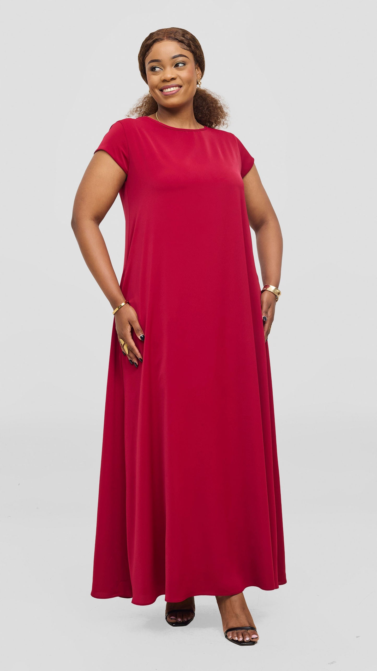 Vivo Basic Cap Sleeve Maxi Tent Dress - Dark Red