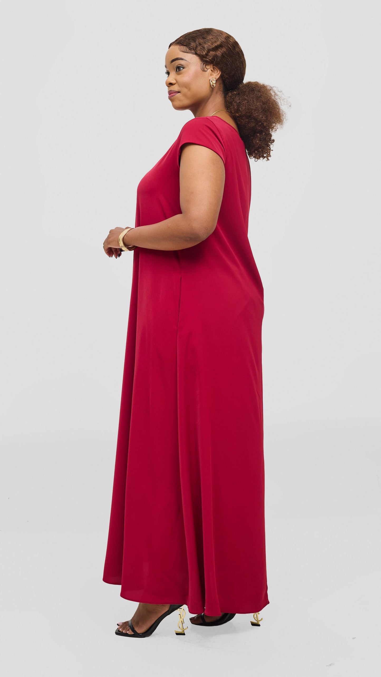 Vivo Basic Cap Sleeve Maxi Tent Dress - Dark Red