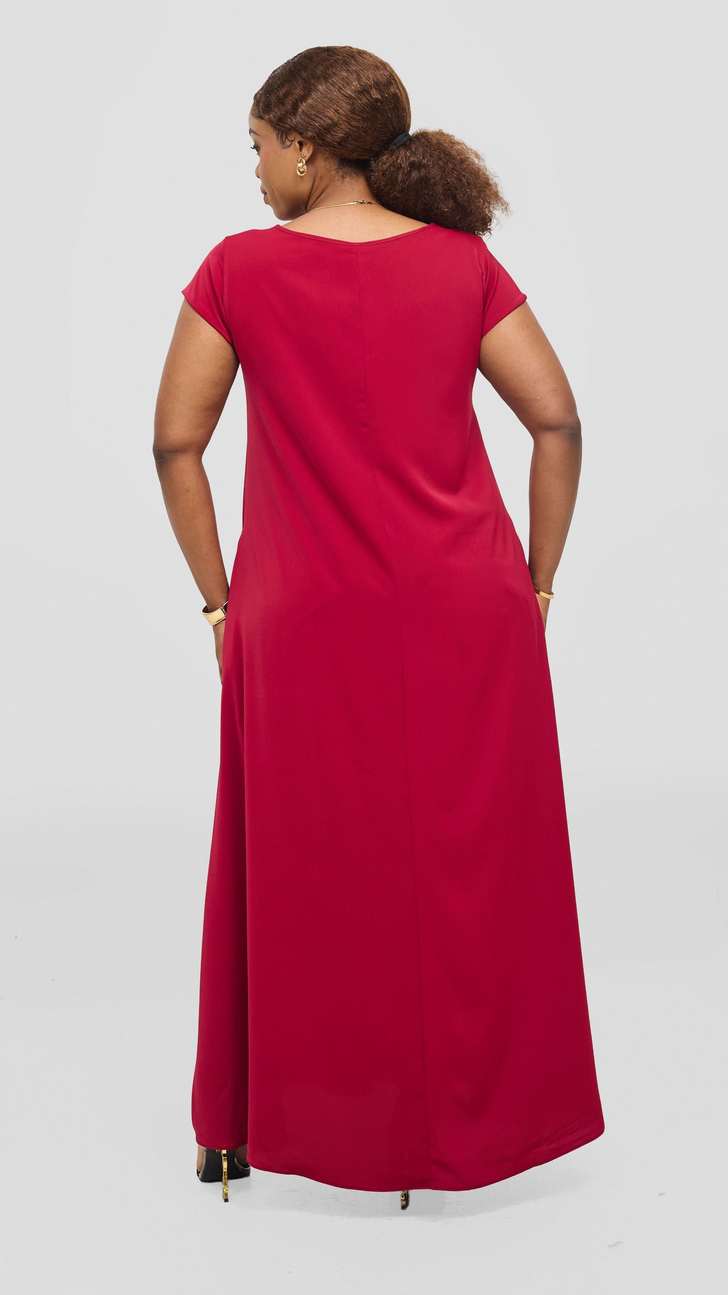 Vivo Basic Cap Sleeve Maxi Tent Dress - Dark Red