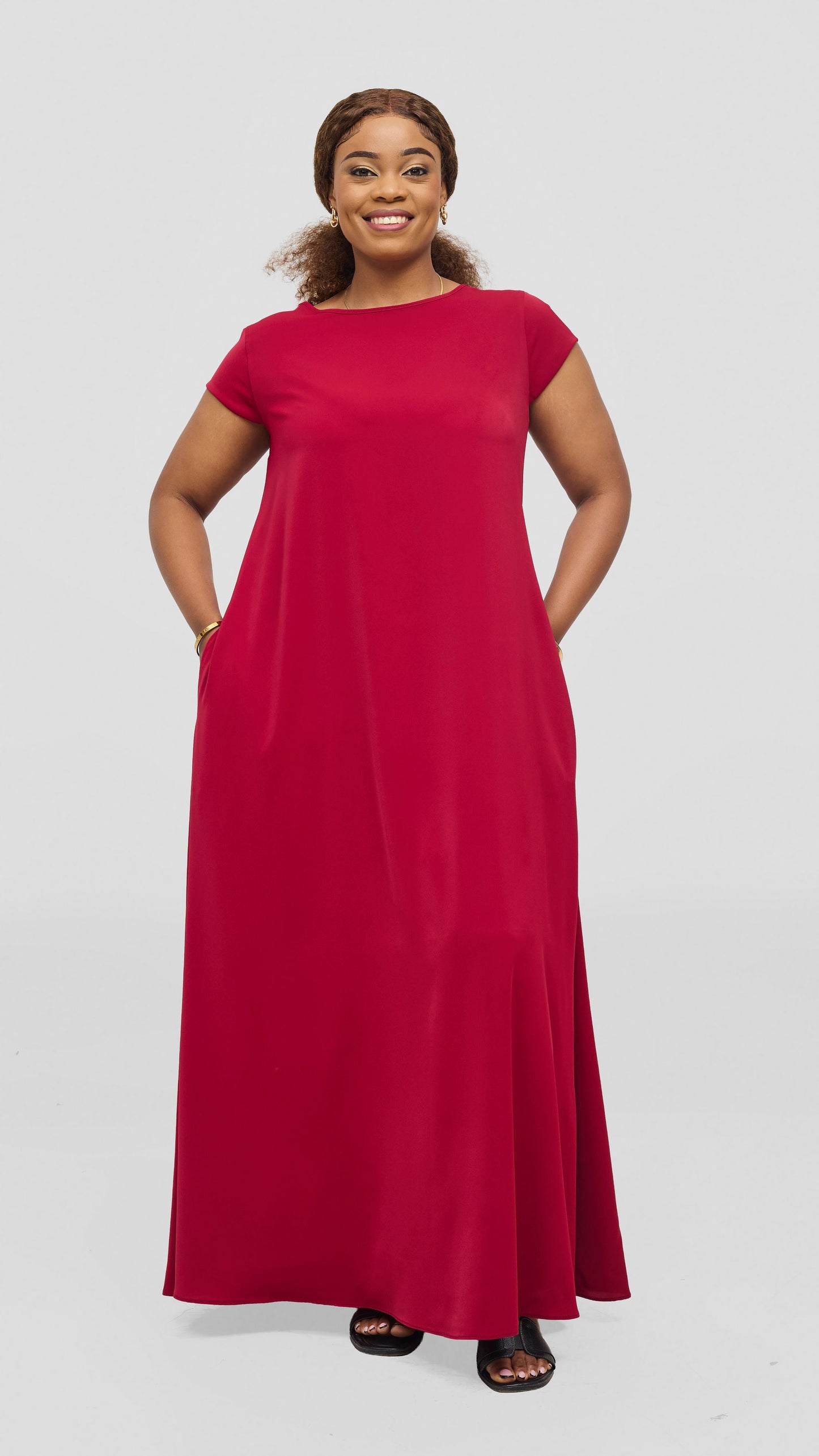 Vivo Basic Cap Sleeve Maxi Tent Dress - Dark Red