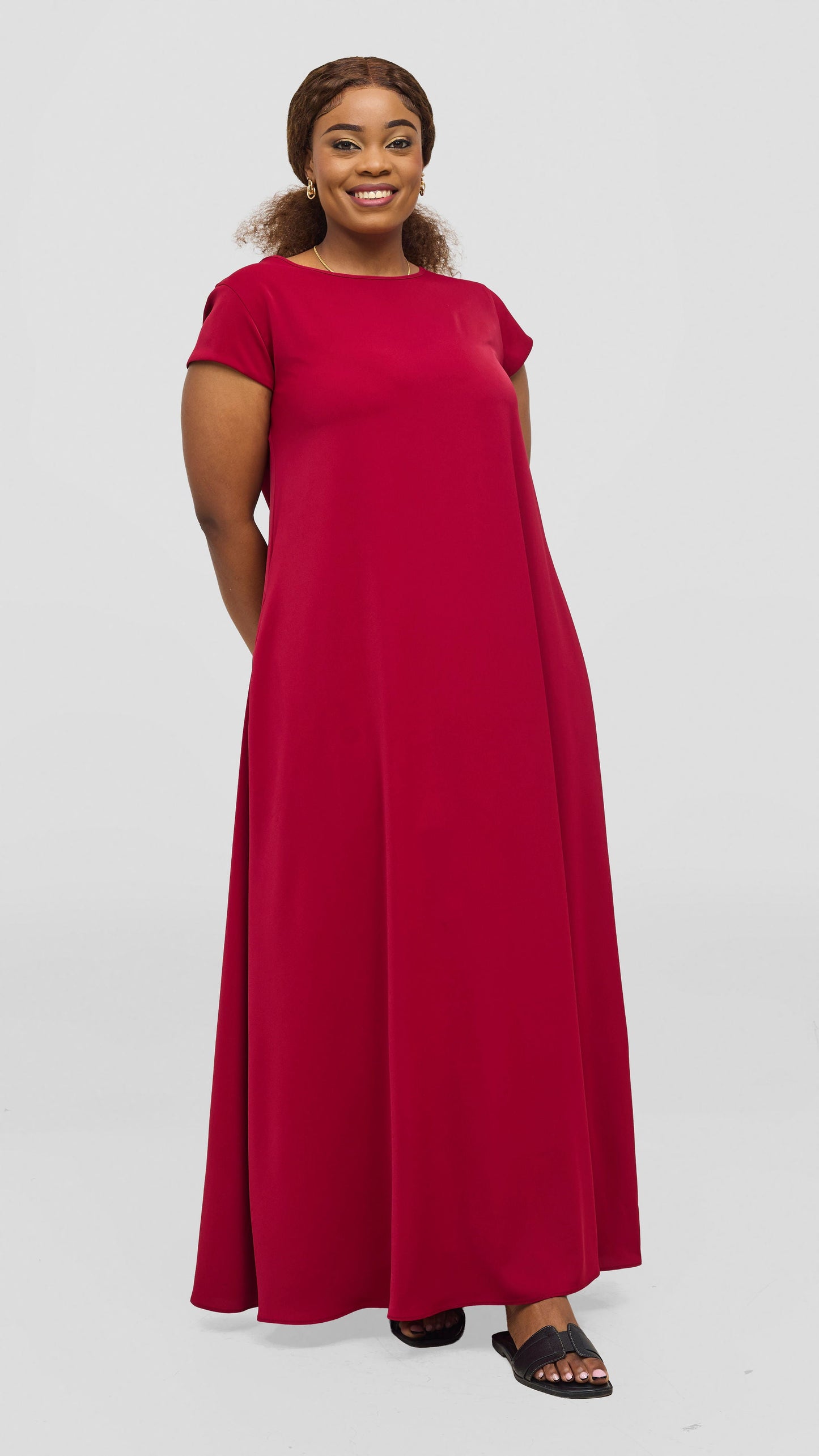 Vivo Basic Cap Sleeve Maxi Tent Dress - Dark Red