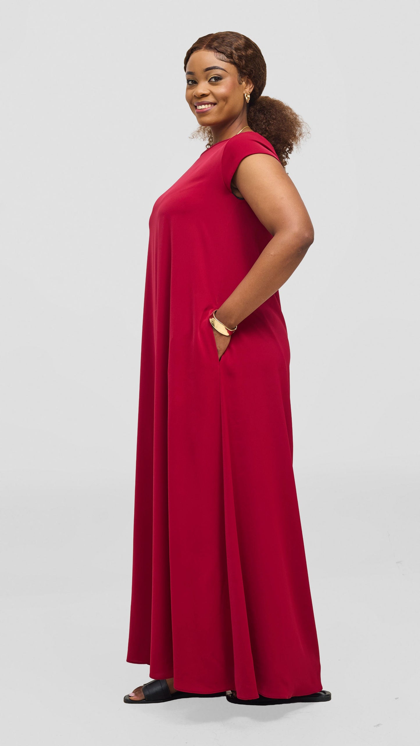 Vivo Basic Cap Sleeve Maxi Tent Dress - Dark Red