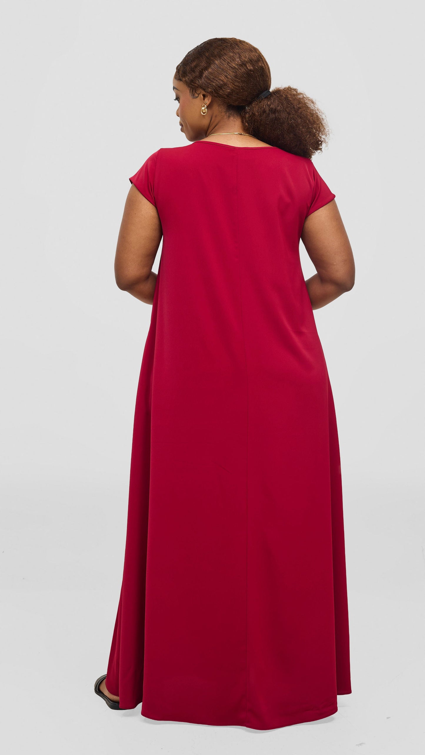 Vivo Basic Cap Sleeve Maxi Tent Dress - Dark Red