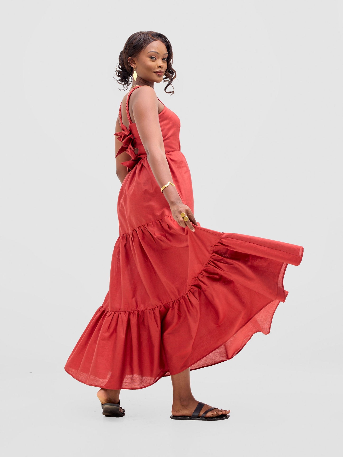 Safari Kikoy Tie Back Maxi Dress - Dark Red